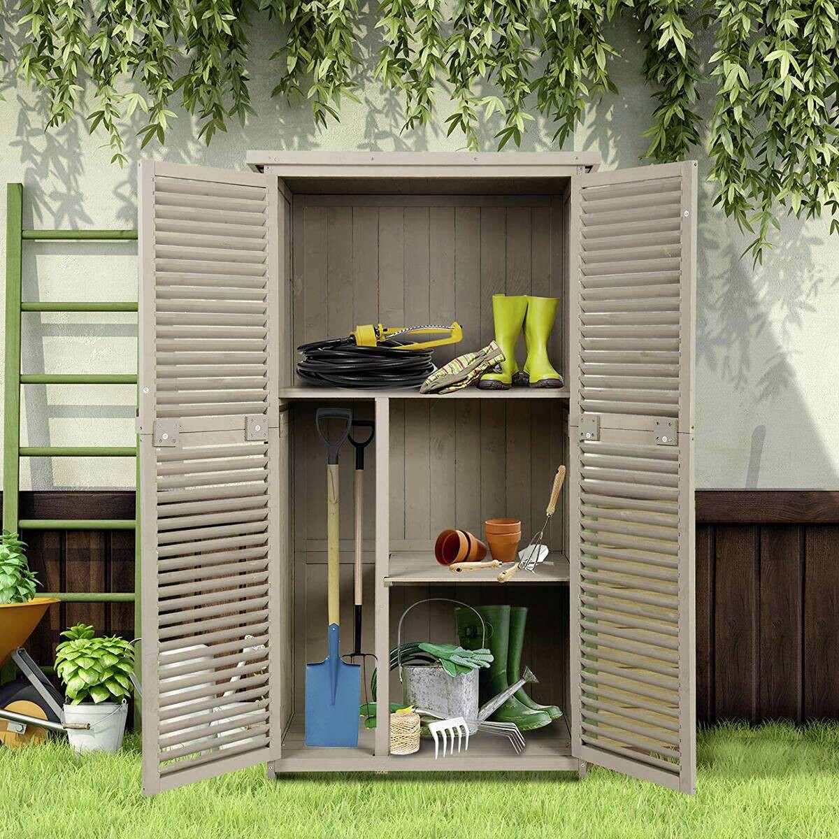 Outsunny Gartenschrank grau Kiefer B/H/L: ca. 46,5x160x87 cm