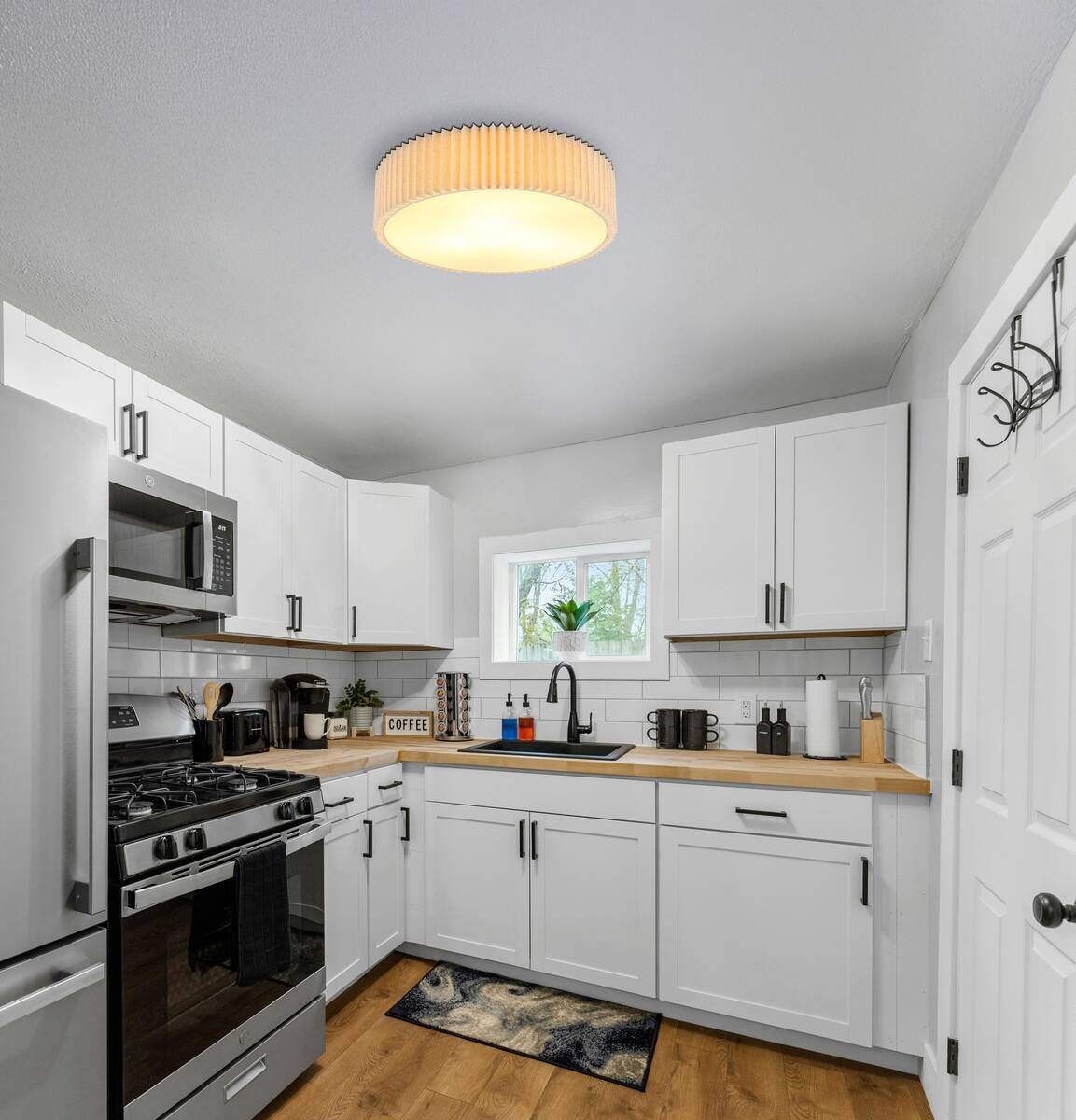 GLOBO Deckenleuchte natur weiß Textil Metall H/D: ca. 13x43 cm 3 Brennstellen