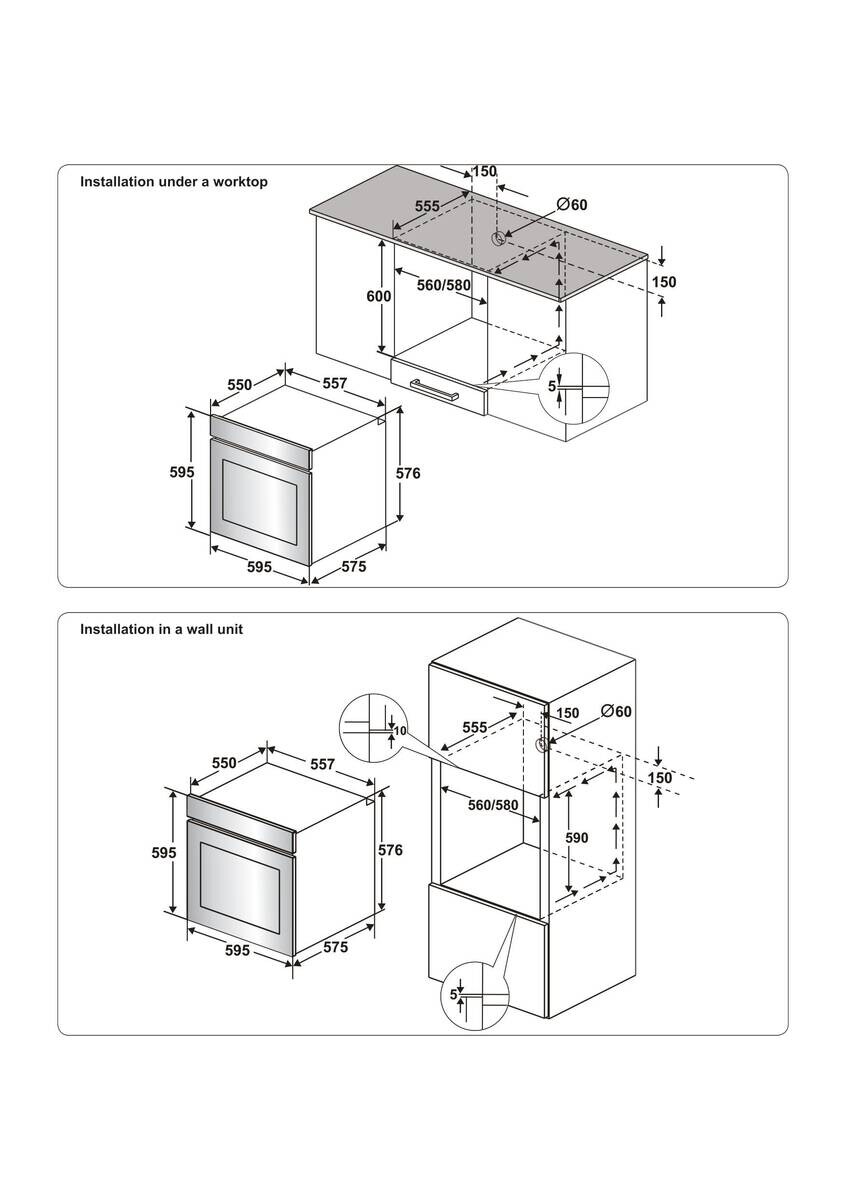 Mican Einbaubackofen BOAHSD65 schwarz Metall B/H/T: ca. 59,5x59,5x57 cm
