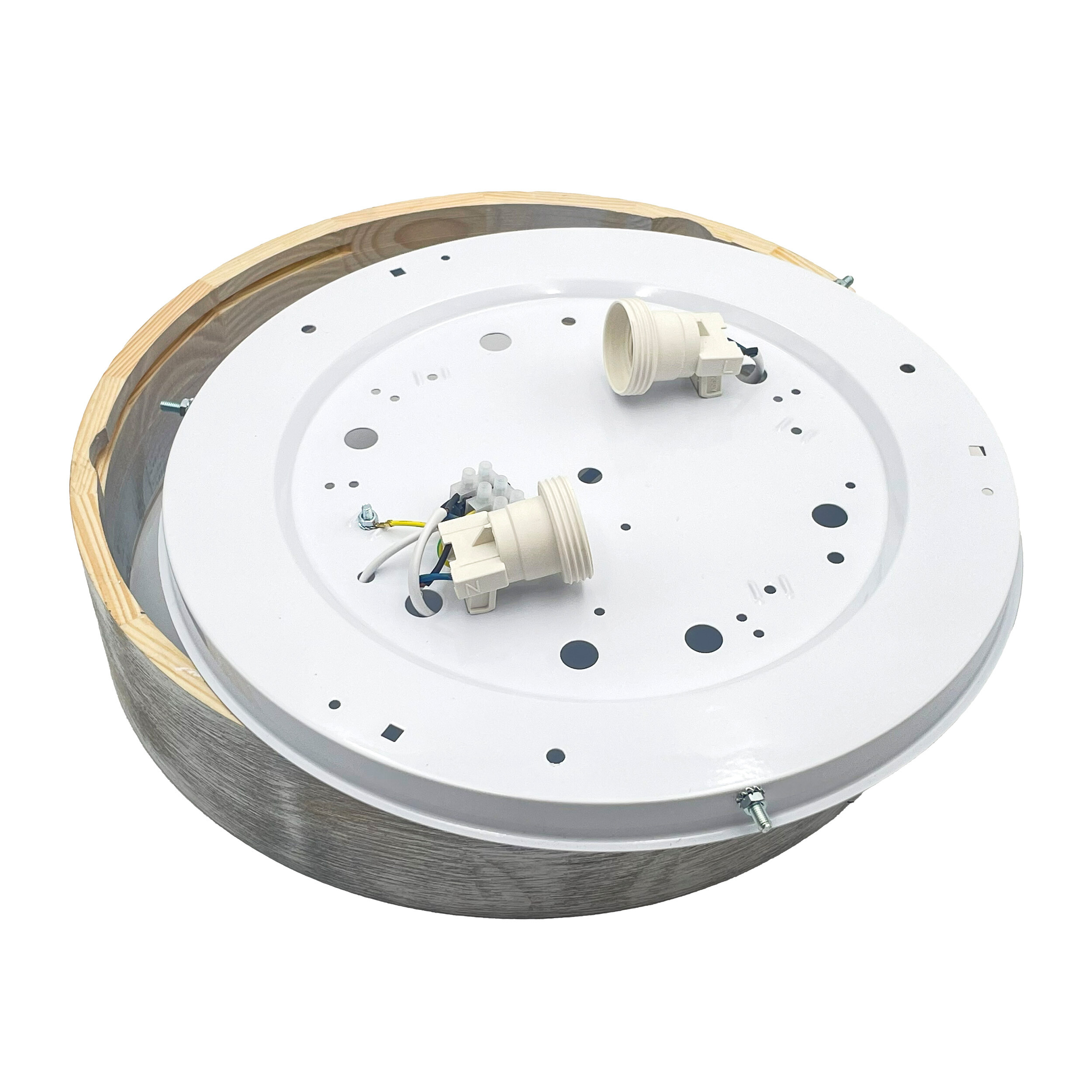 Lamkur Deckenleuchte hellbraun weiß Glas Holz B/H/L: ca. 38,5x12x38,5 cm 3 Brennstellen