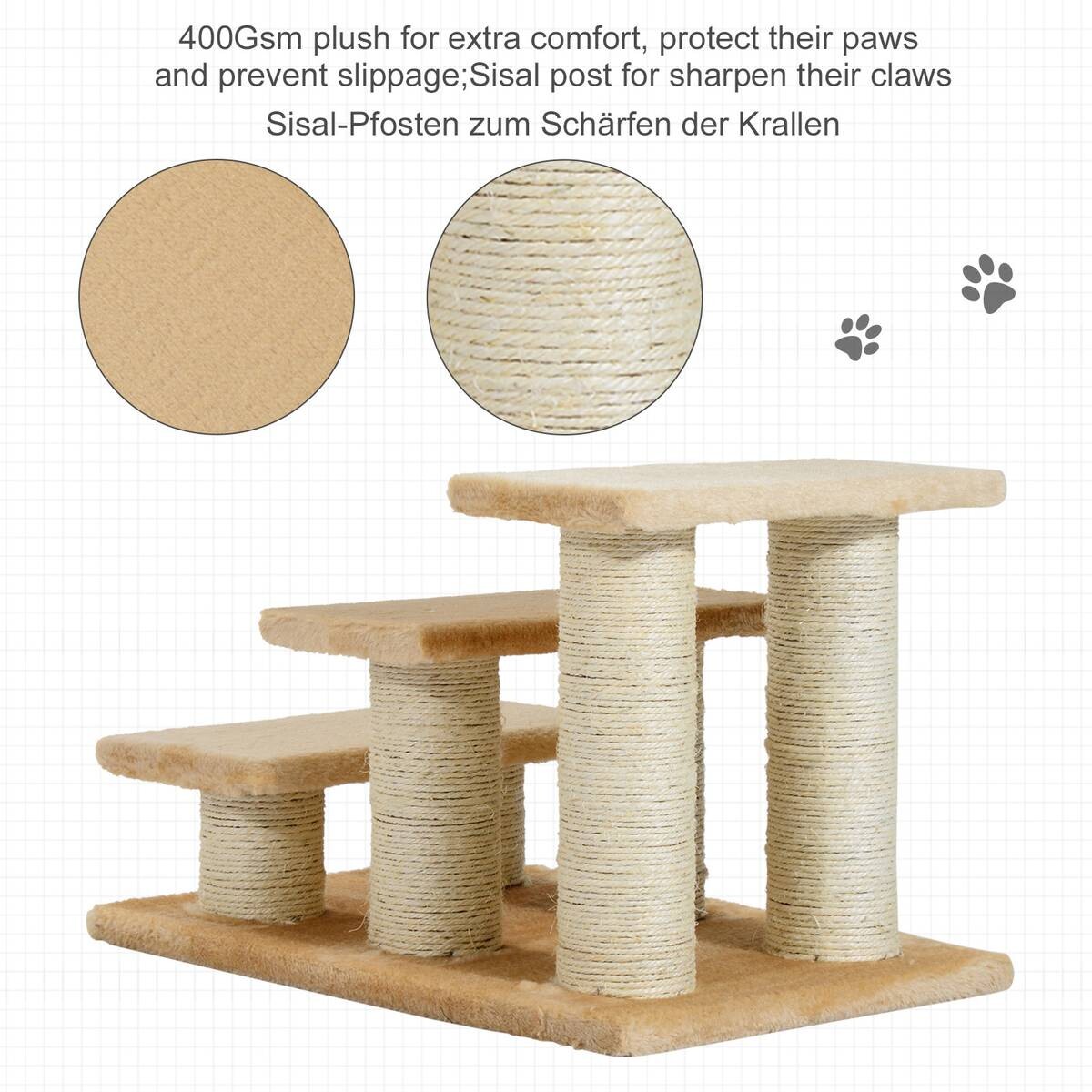 PawHut Katzentreppe beige Spanplatte B/H/L: ca. 35x34x45 cm