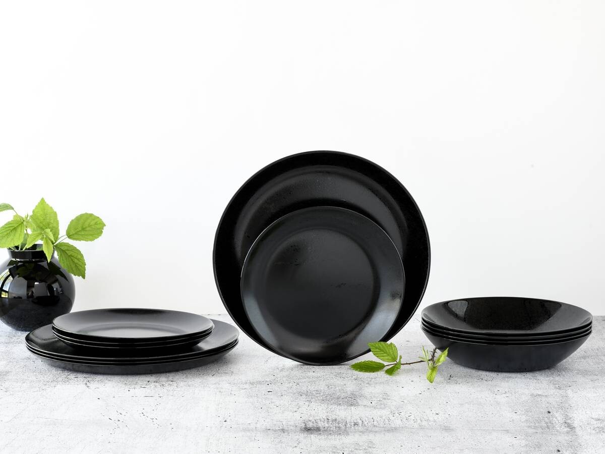 CreaTable Tafelservice Diana schwarz Glas 12 tlg.