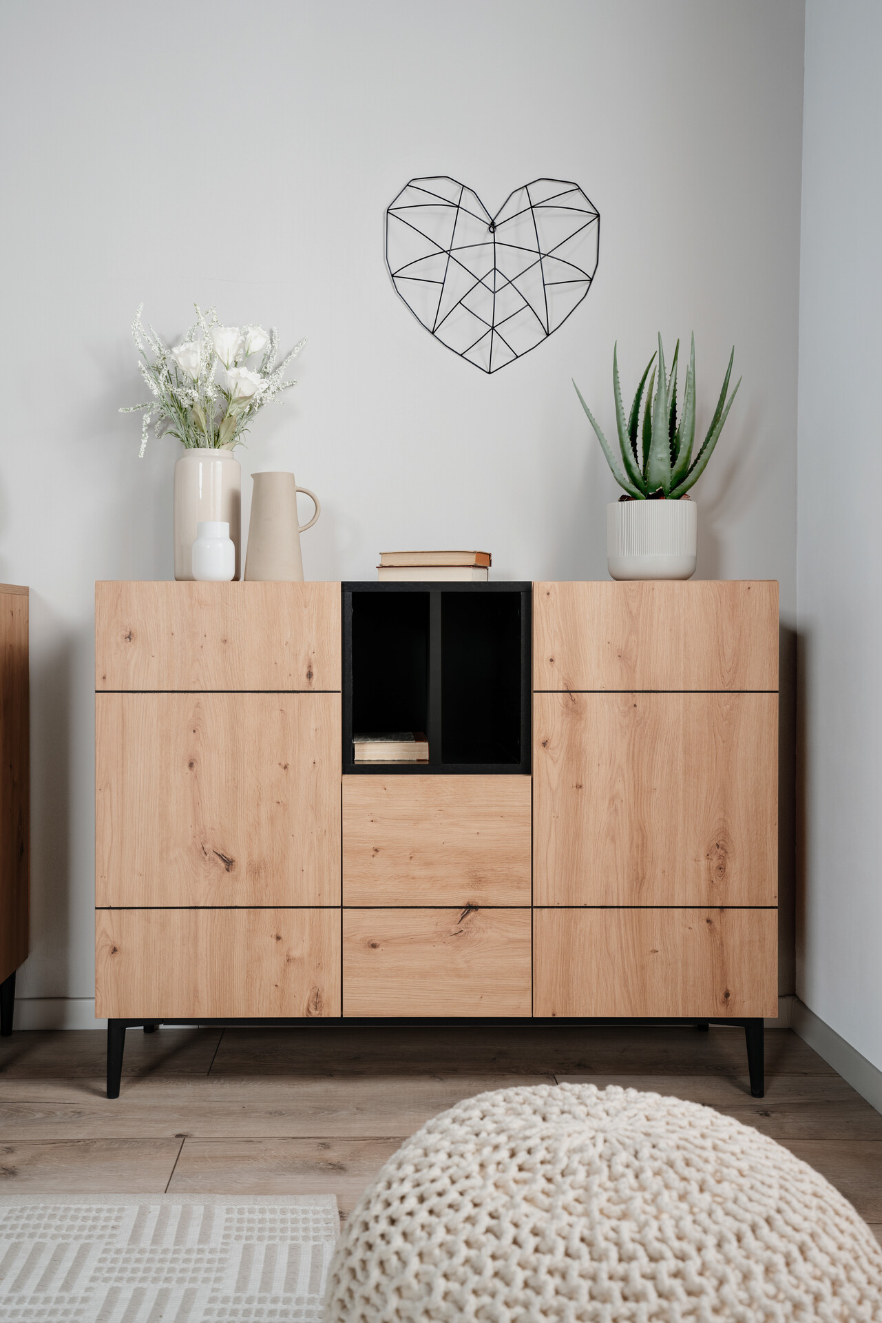 Kommode Nola Eiche Artisan Nachbildung schwarz B/H/T: ca. 120x90x42 cm