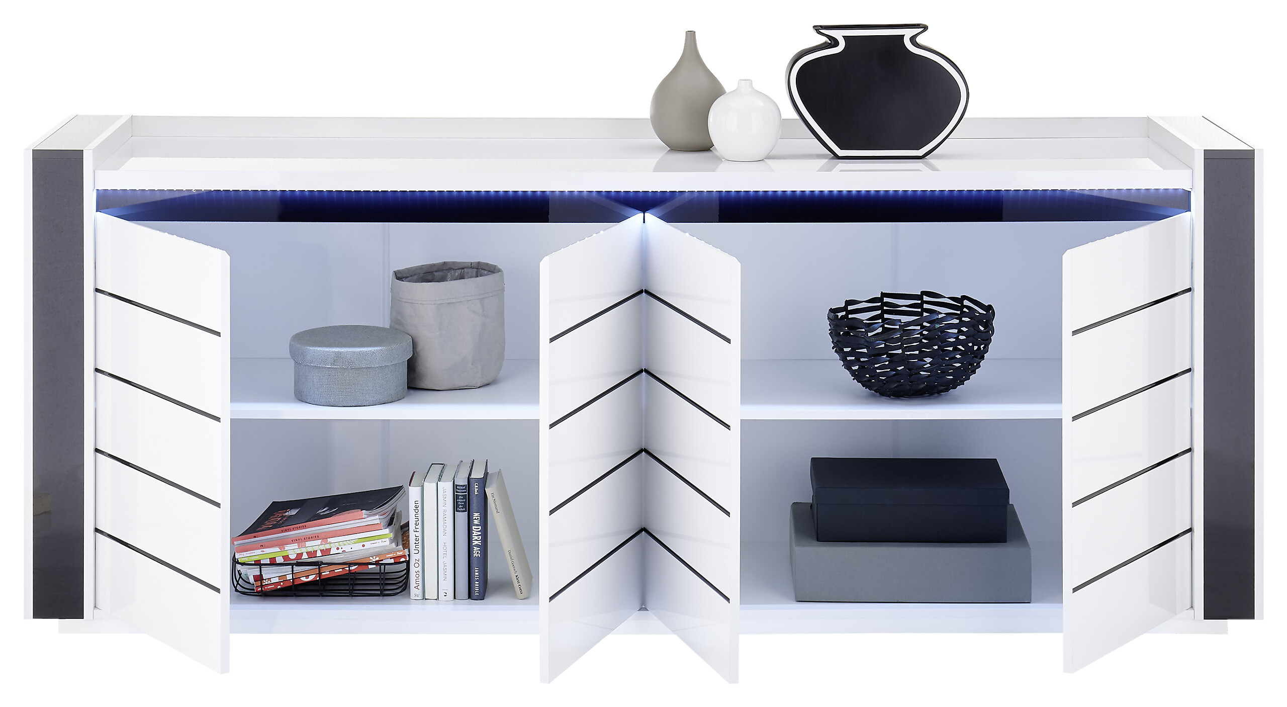 Sideboard Savona weiß Hochglanz schwarz Hochglanz B/H/T: ca. 220x87x50 cm