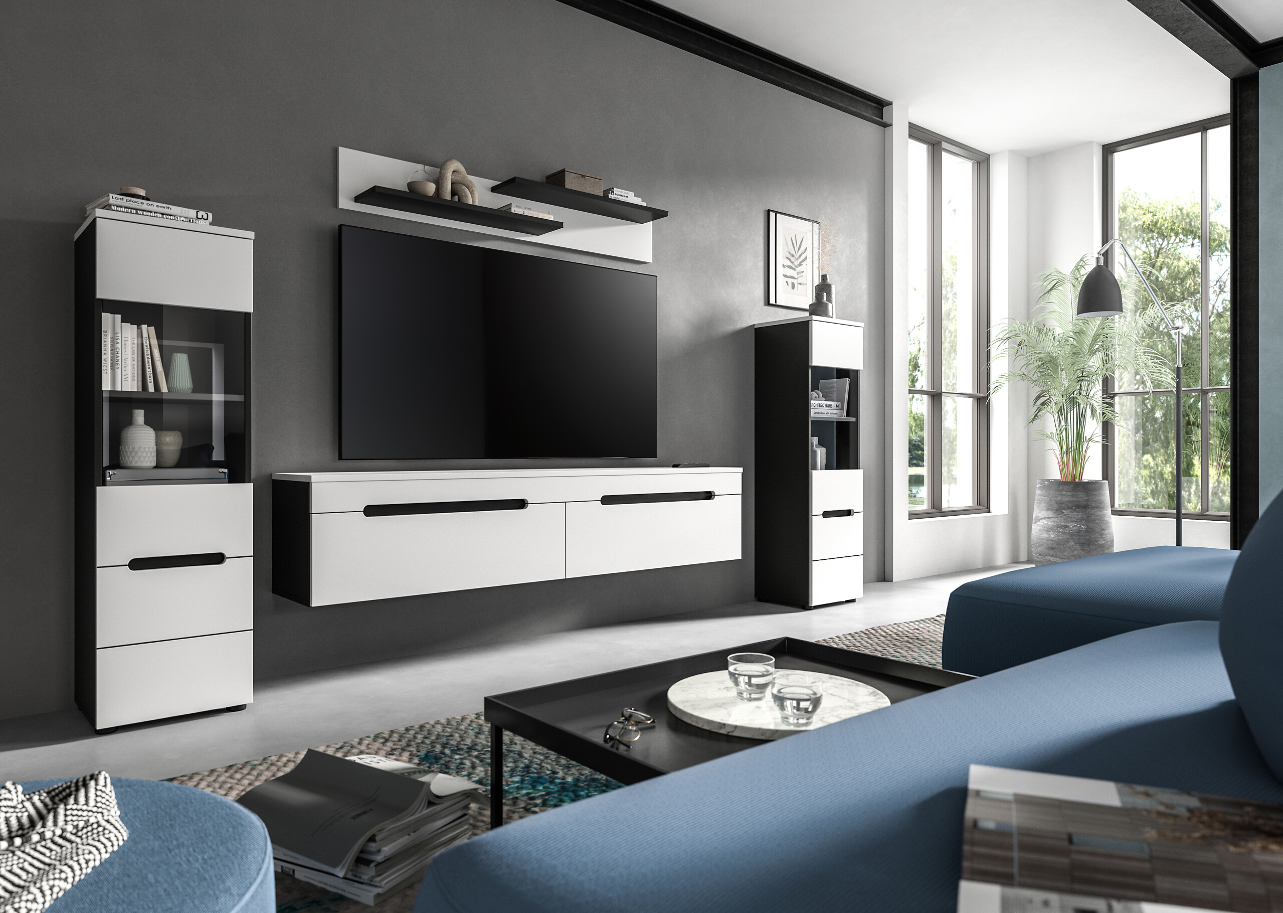 Wohnwand Canu basaltgrau weiß B/H/T: ca. 272x141x33 cm