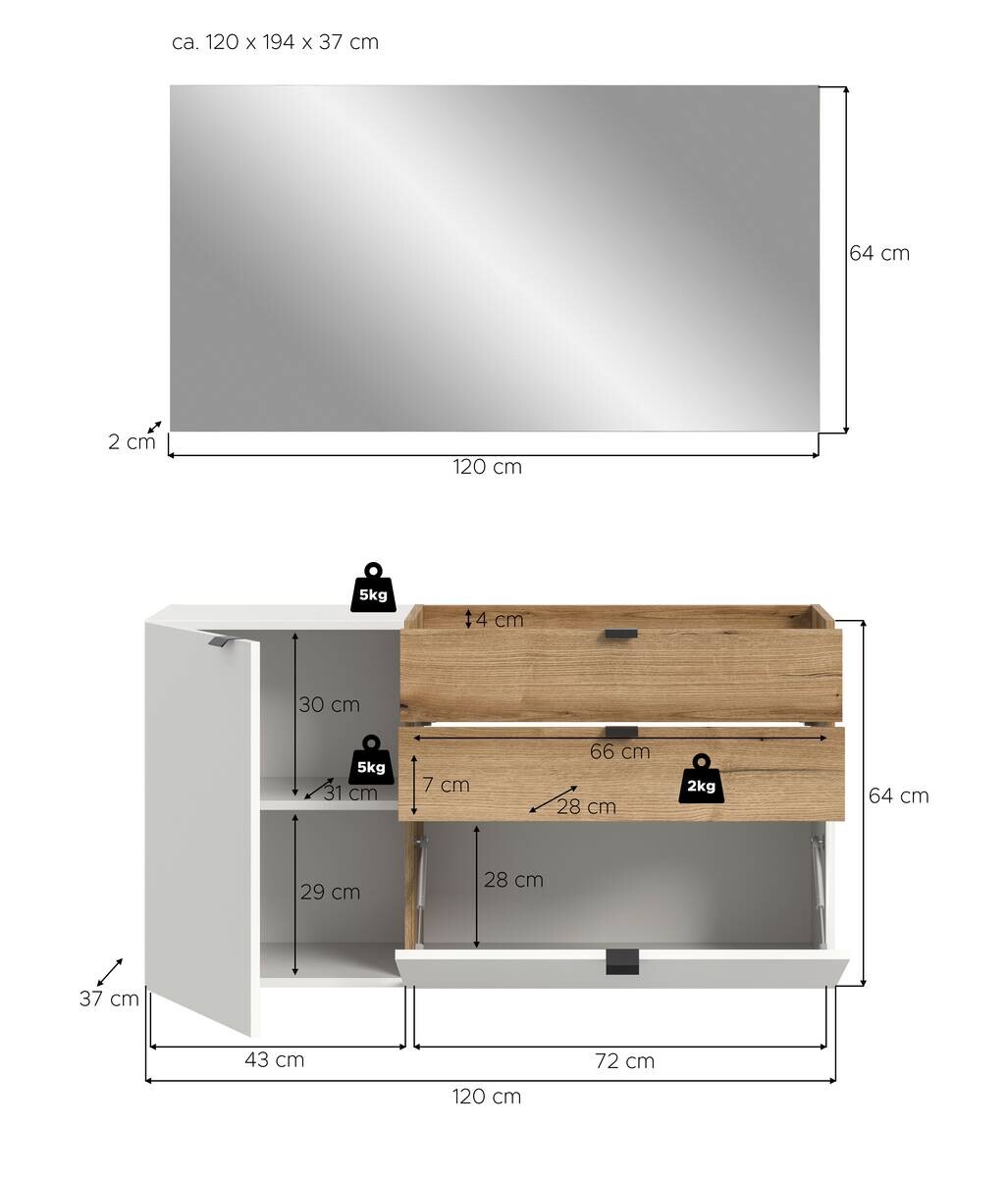 Garderobe Naro weiß Evoke Oak Nachbildung B/H/T: ca. 120x194x37 cm