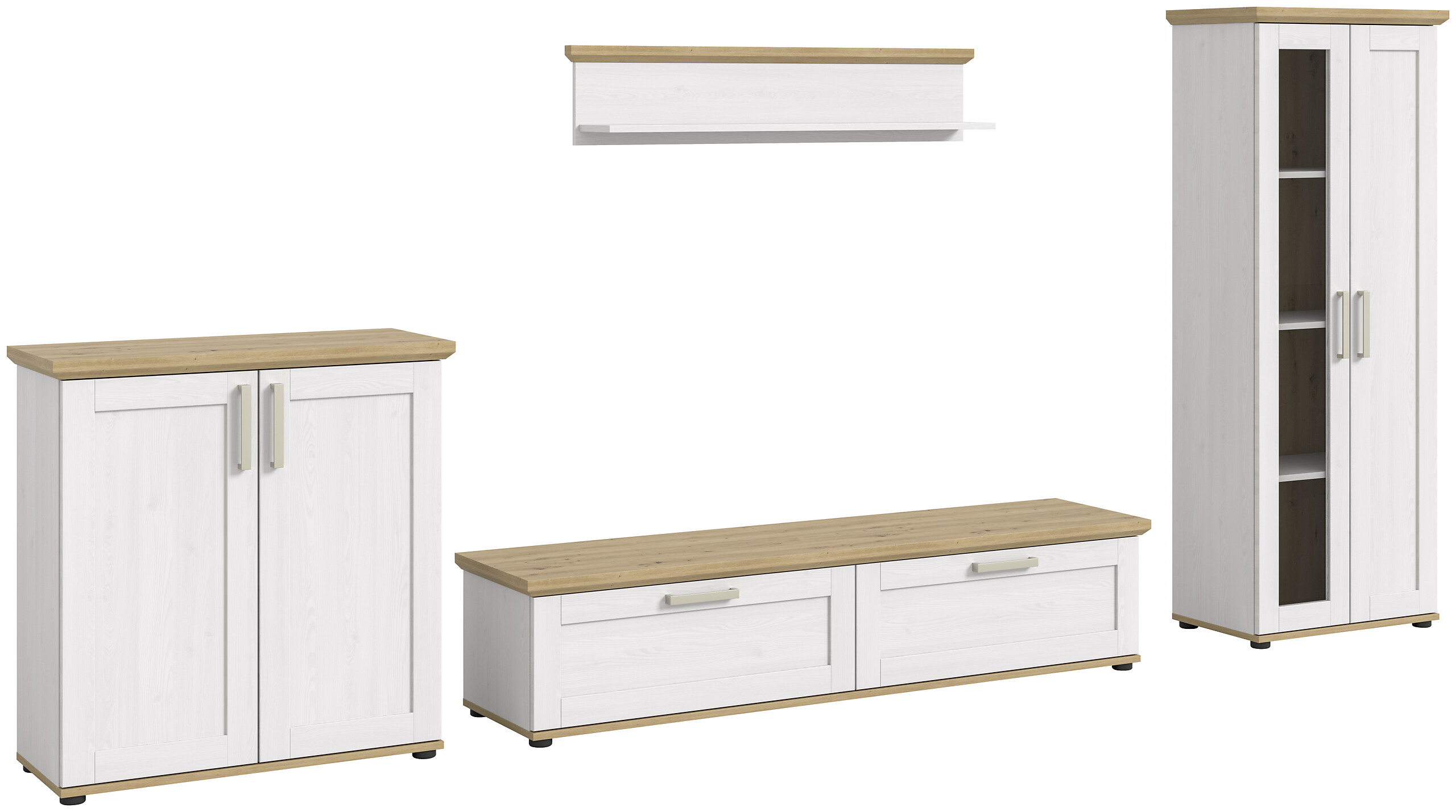 Wohnwand VERONA Lärche Nachbildung Eiche Nachbildung B/H/T: ca. 336x161x40 cm