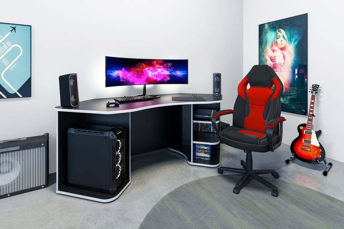 Schreibtisch THANATOS anthrazit weiß B/H/T: ca. 198x76x85 cm