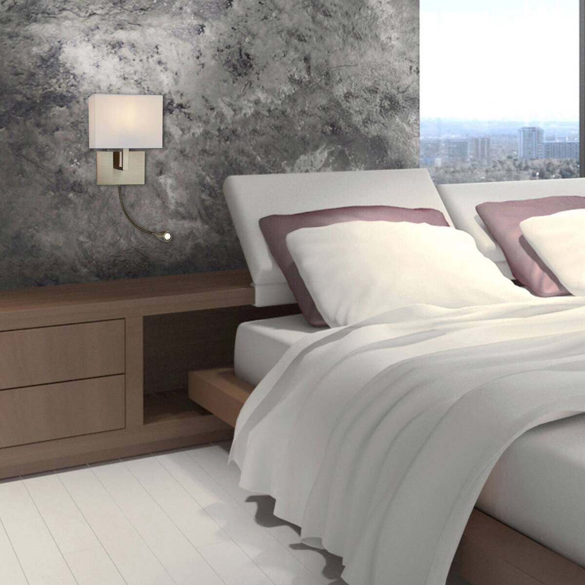 Searchlight Wandleuchte Hotel messing weiß Stahl Textil B/H/T: ca. 20x26x26 cm E27 1 Brennstellen