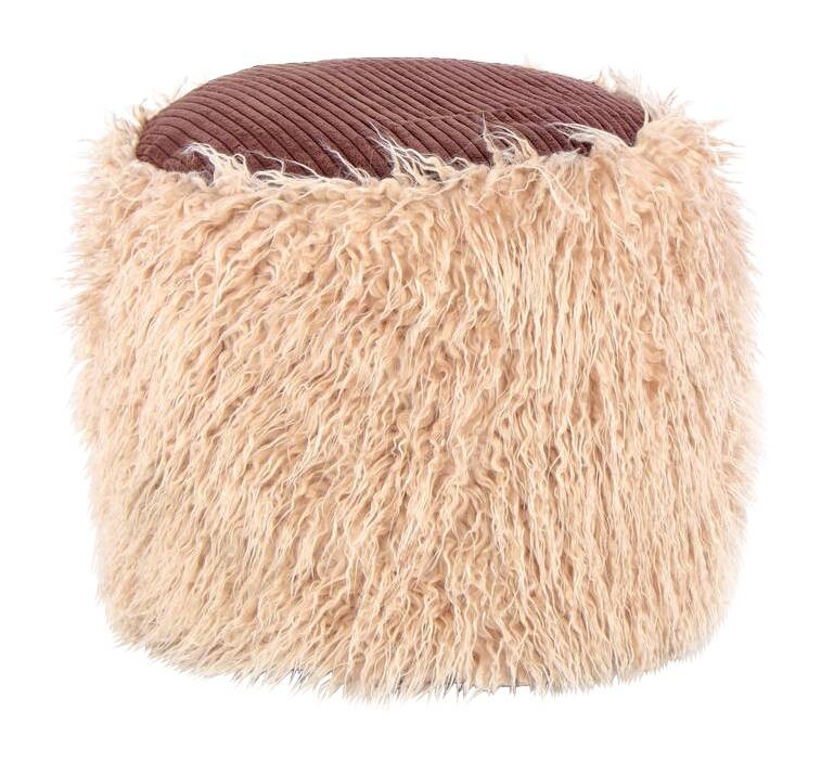 360 Living Hocker Bobtail 100 beige braun Kord Kunstfell Styropor H/D: ca. 38x45 cm