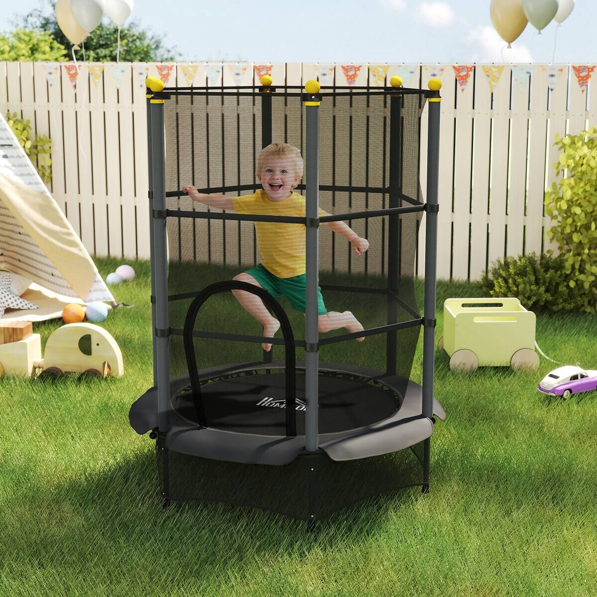 HOMCOM Kindertrampolin schwarz B/H/L: ca. 140x190x140 cm