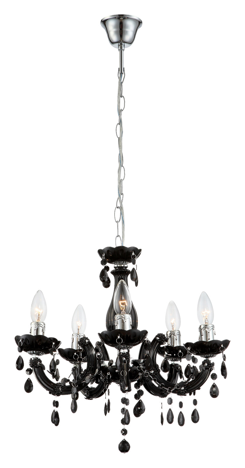 GLOBO Kronleuchter schwarz Acryl Metall H/D: ca. 128x44 cm E14 5 Brennstellen