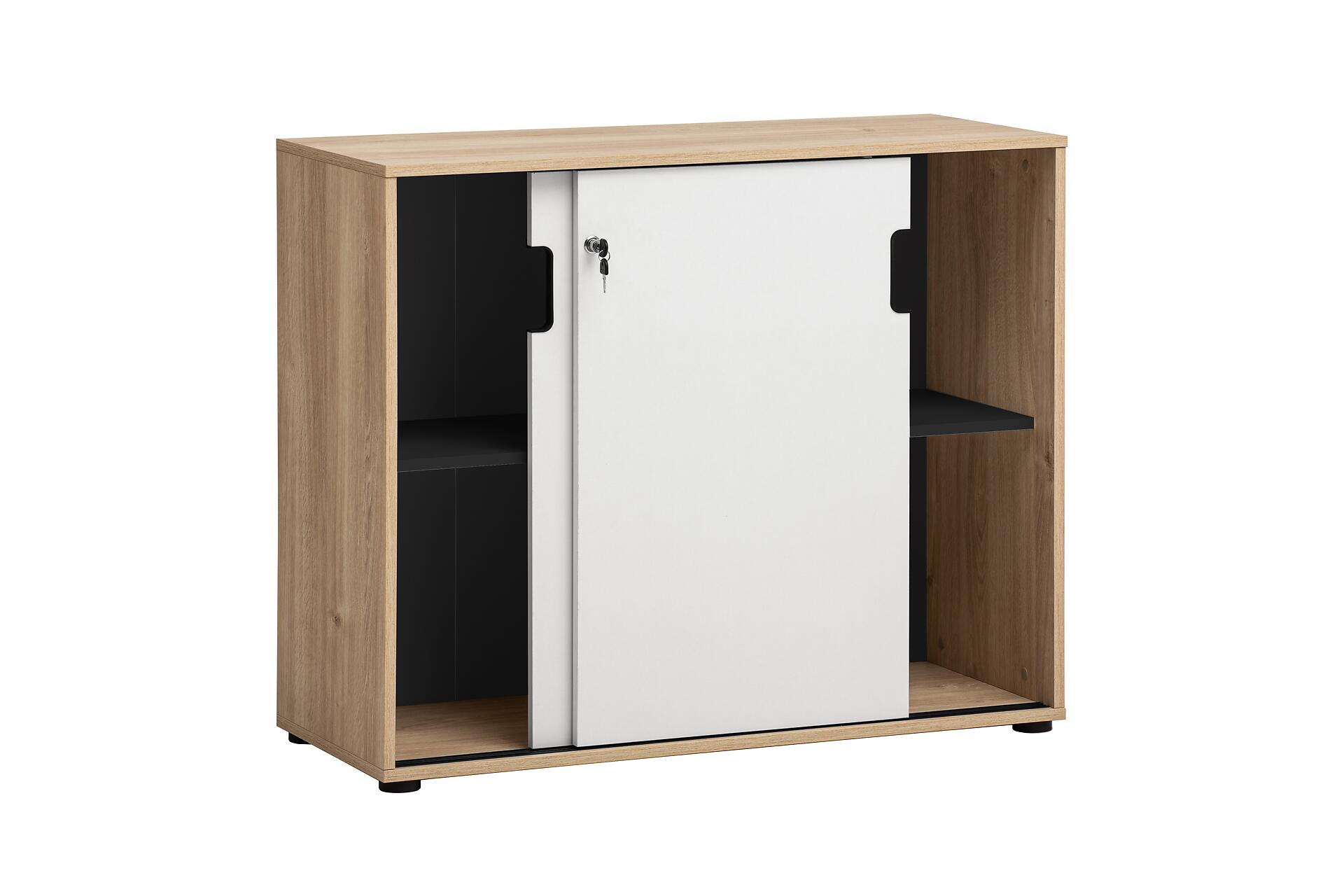 Schiebetürenschrank Emmik weiß matt Eiche Eiche weiß Nachbildung B/H/T: ca. 100,1x83,6x41 cm