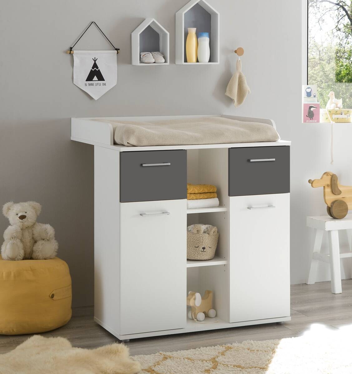 Wickelkommode Alex weiß Graphit B/H/T: ca. 89x101x78 cm Wickelkommode Alex weiß Graphit B/H/T: ca. 89x101x78 cm