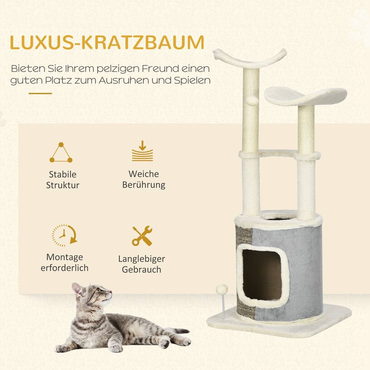 PawHut Kratzbaum cremeweiß Polyester B/H/L: ca. 48x110x48 cm