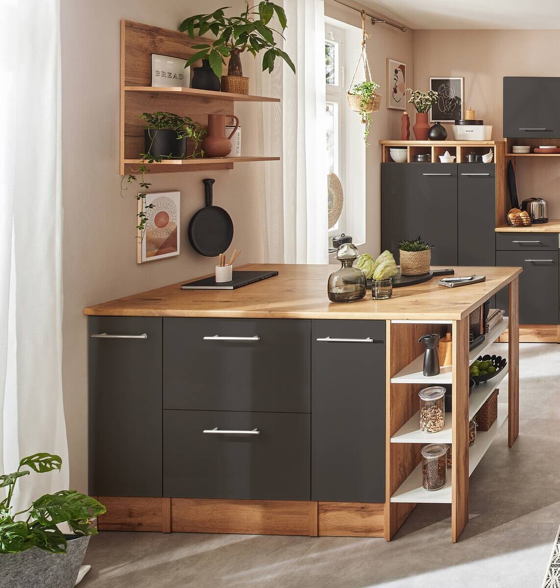 Respekta Küchenblock Hilde grau matt B/H/T: ca. 150x90x90 cm