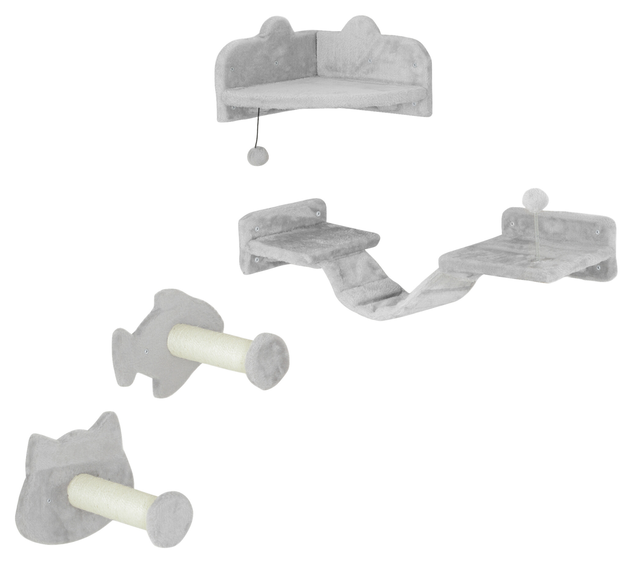 PawHut Katzen Kletterwand Set hellgrau Plüsch B/H/L: ca. 26x12,5x90 cm