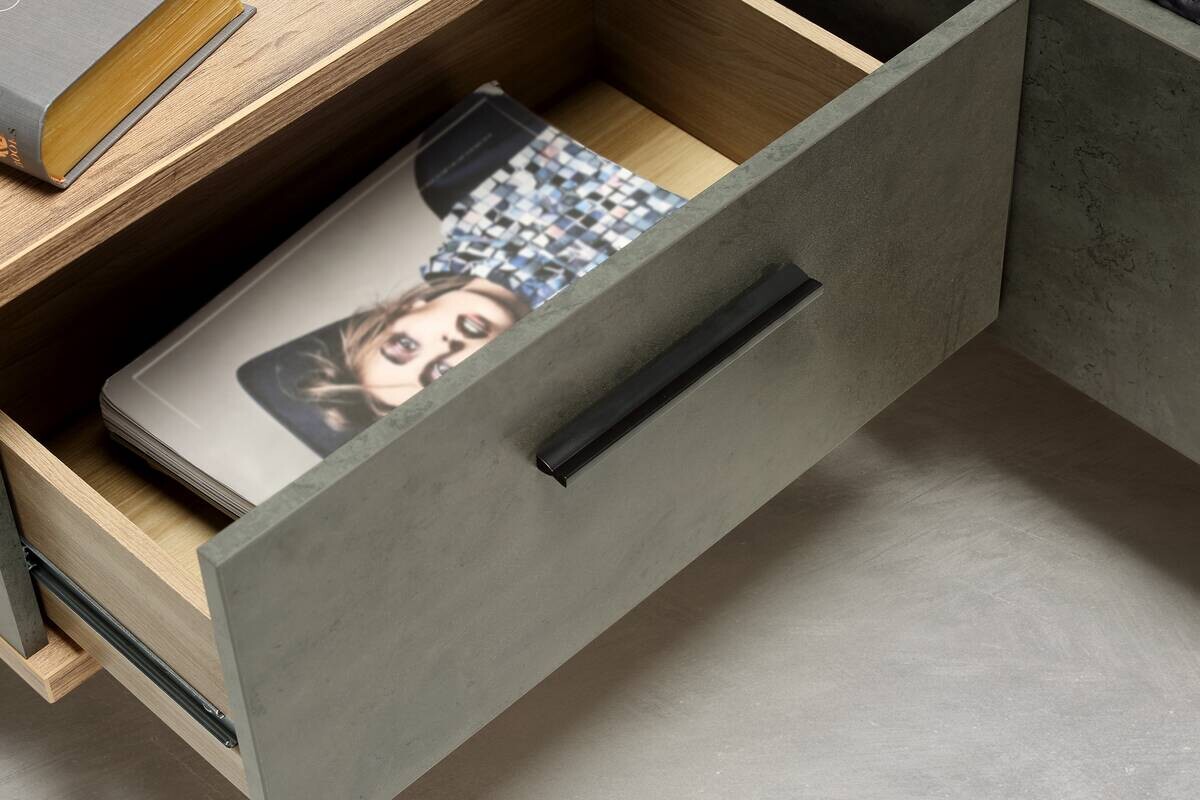 Bettanlage Stabeiche Nachbildung dunkelgrau Beton Optik B/H/T: ca. 296,5x120x209,9 cm Liegefläche B/L: ca. 180x200 cm