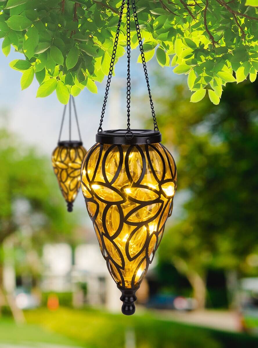 LED-Solarleuchte schwarz amber Metall Kunststoff H/D: ca. 50x13,5 cm