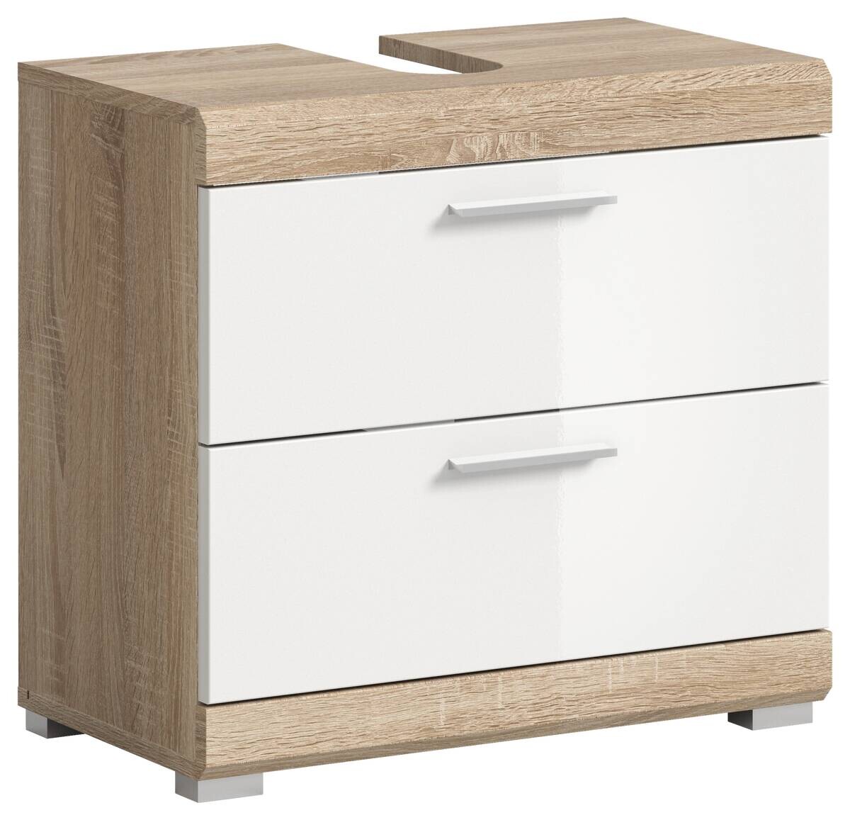Waschbeckenunterschrank Lambada Eiche Sonoma Nachbildung weiß Hochglanz B/H/T: ca. 60x56x37 cm