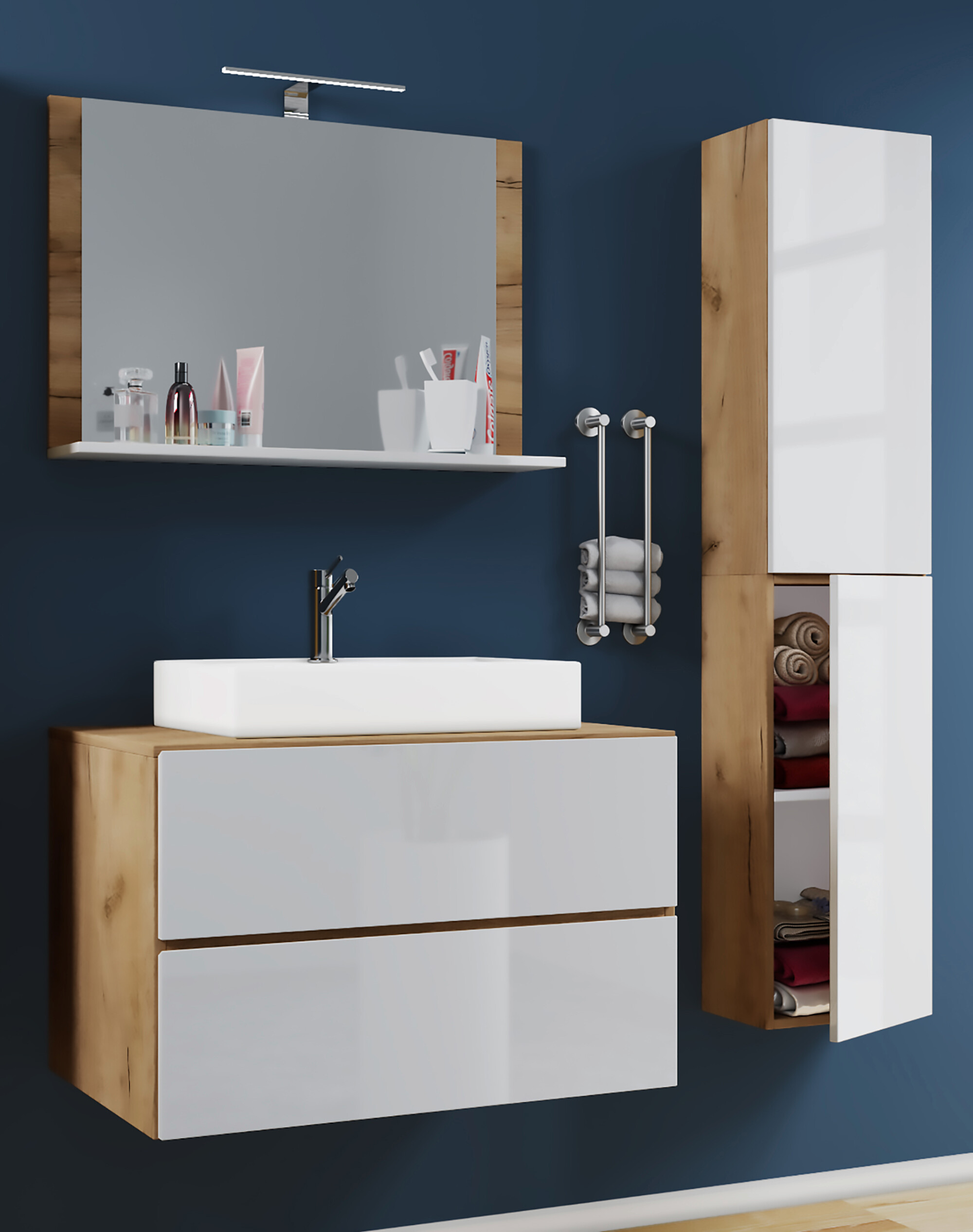 Waschplatz 4tlg-Lendas weiß weiß Eiche Honig Nachbildung B/H/T: ca. 80x52x52 cm