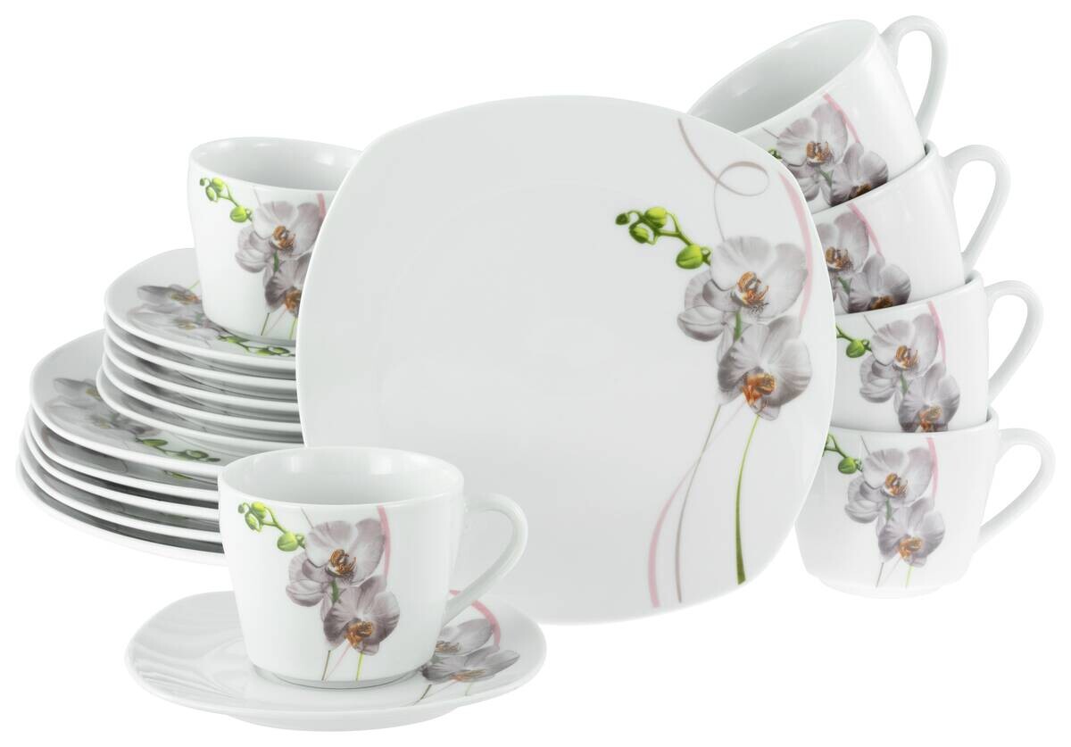 CreaTable Kaffeeservice Square Orchidee weiß Porzellan 18 tlg.