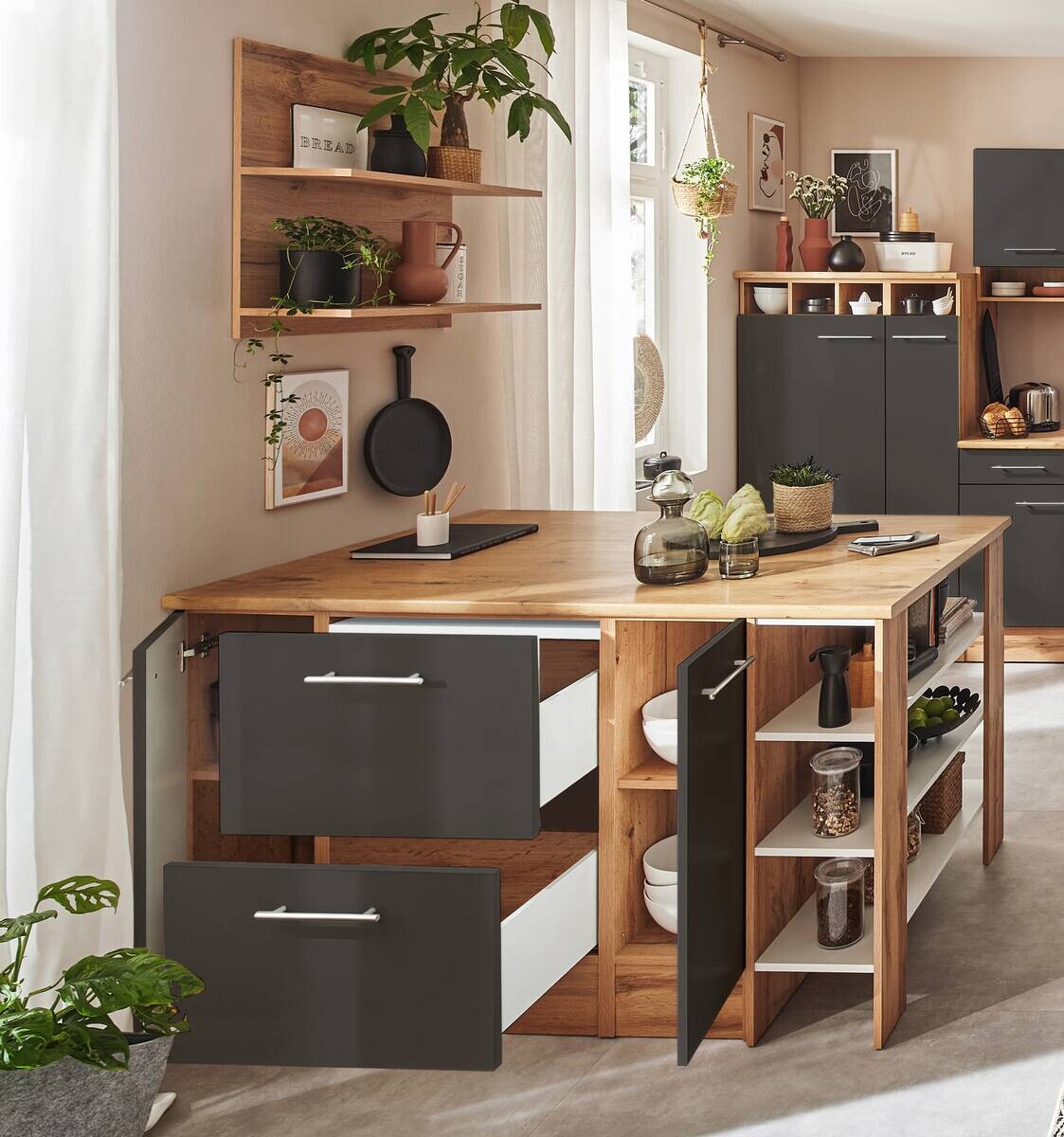 Respekta Winkelküche Hilde grau matt B/H/T: ca. 310x205x172 cm