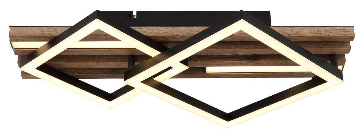 GLOBO LED-Deckenleuchte OBRIEN 67344D1 mattschwarz Opal Kunststoff Metall MDF B/H/L: ca. 47,5x9,5x31 cm 1 Brennstellen