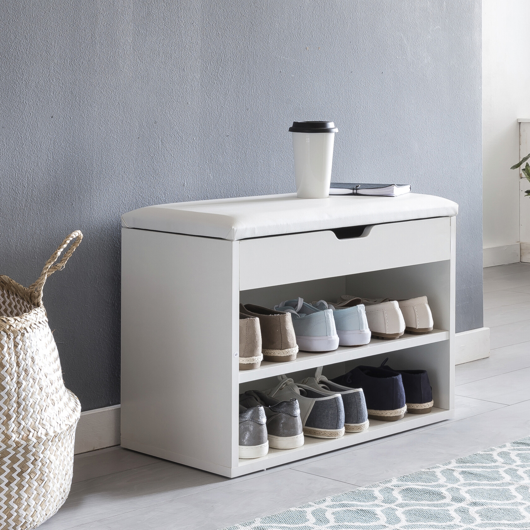 Schuhbank weiß weiß B/H/T: ca. 60x40x30 cm