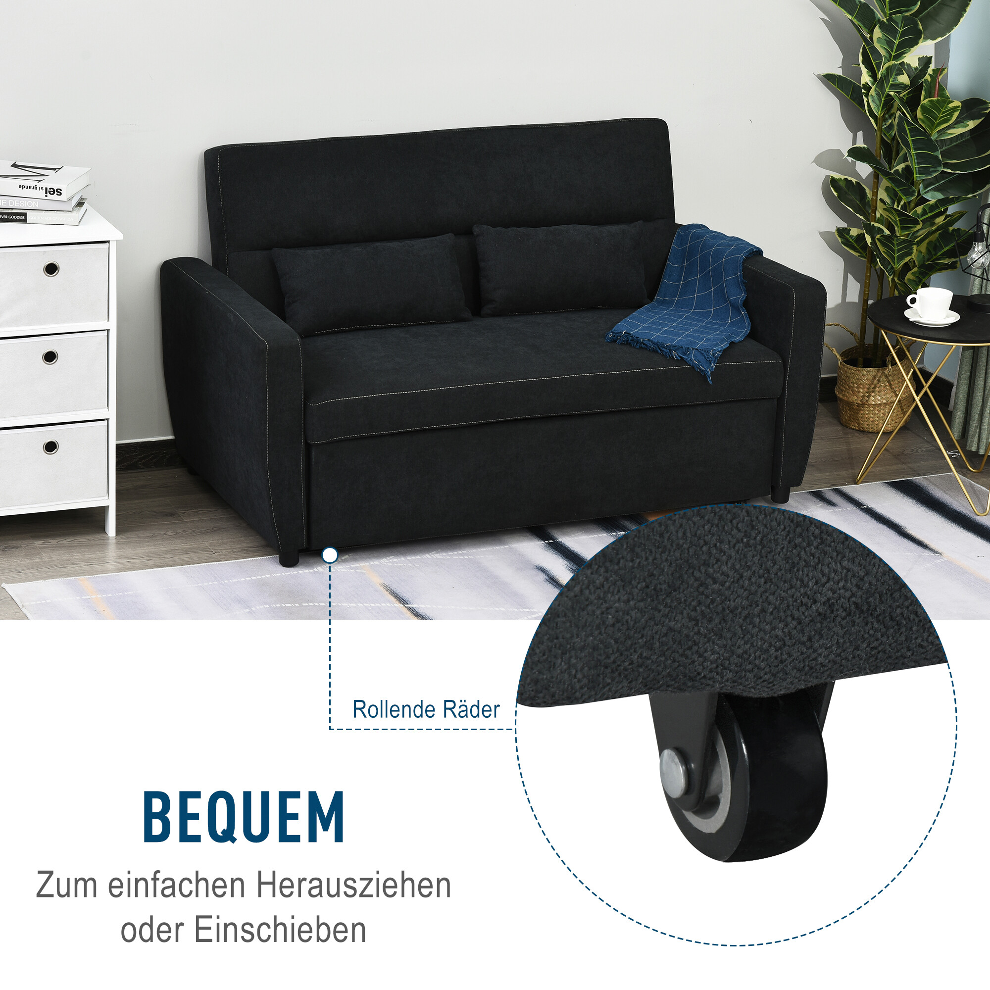 HOMCOM Schlafsofa 833-834 schwarz B/H/T: ca. 148x89x82 cm