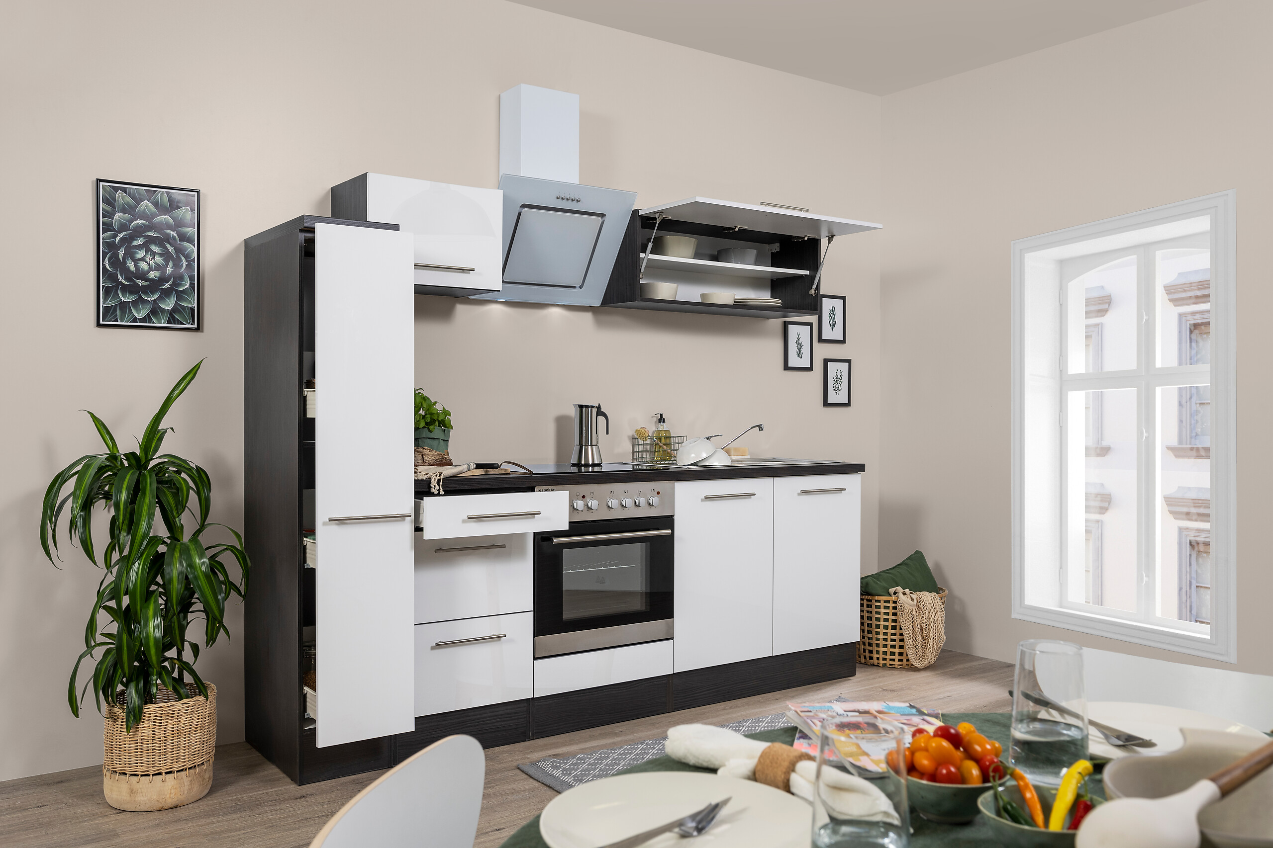 Respekta Küchenblock Amanda weiß Hochglanz B/H/T: ca. 240x200x60 cm