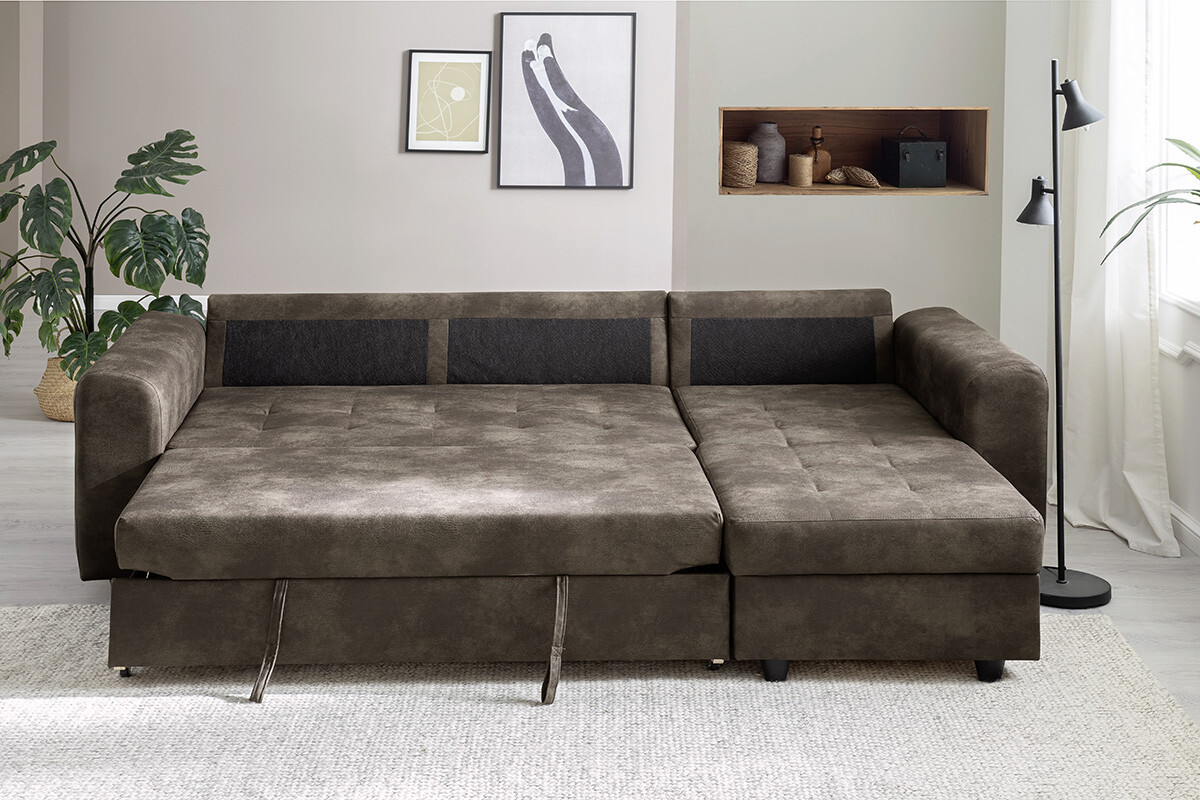 Ecksofa mit Bettfunktion und Bettkasten dunkelbraun B/T: ca. 245x155 cm