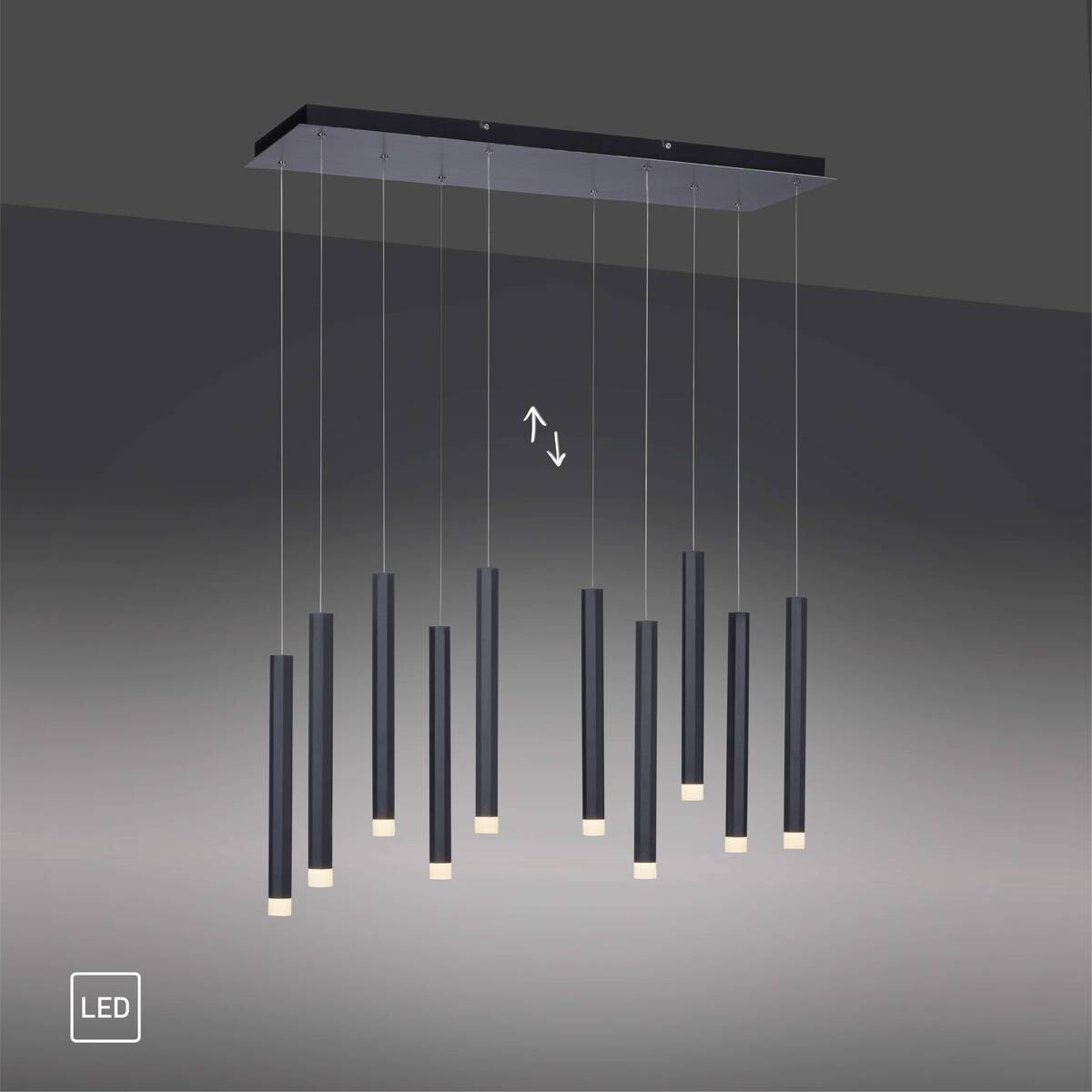 Just Light LED-Pendelleuchte BRUNO 15206-18 schwarz Aluminium Eisen B/H/T: ca. 89x120x30 cm 10.0 Brennstellen