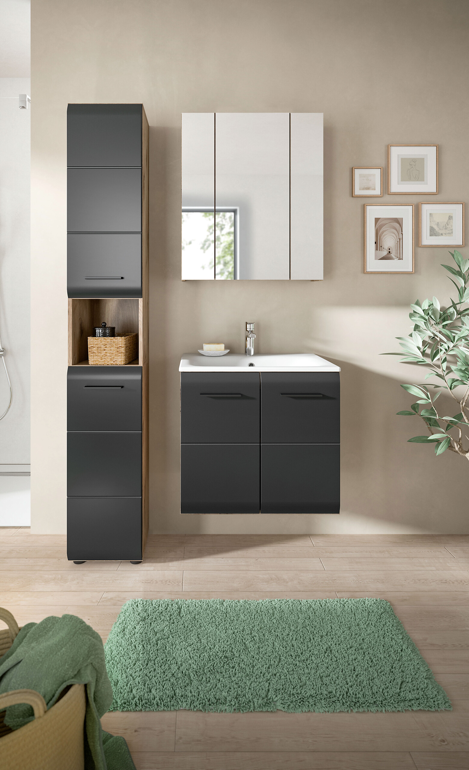 Badezimmer-Set Ice Nox Oak Nachbildung schwarz matt B/H/T: ca. 105x185x46 cm