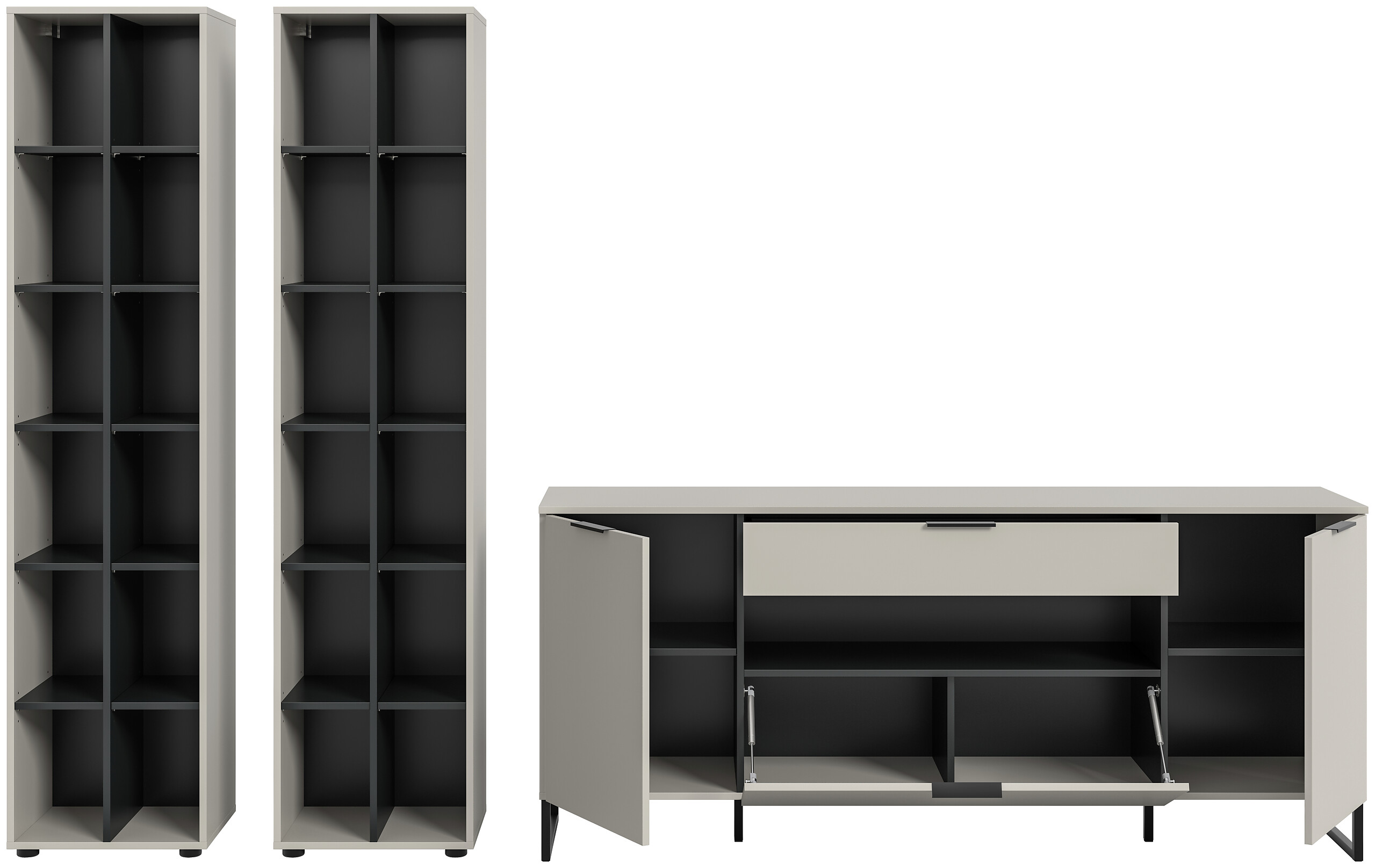 Wohnwand Noida Kaschmirgrau Nachbildung schwarz B/H/T: ca. 305x192x41 cm