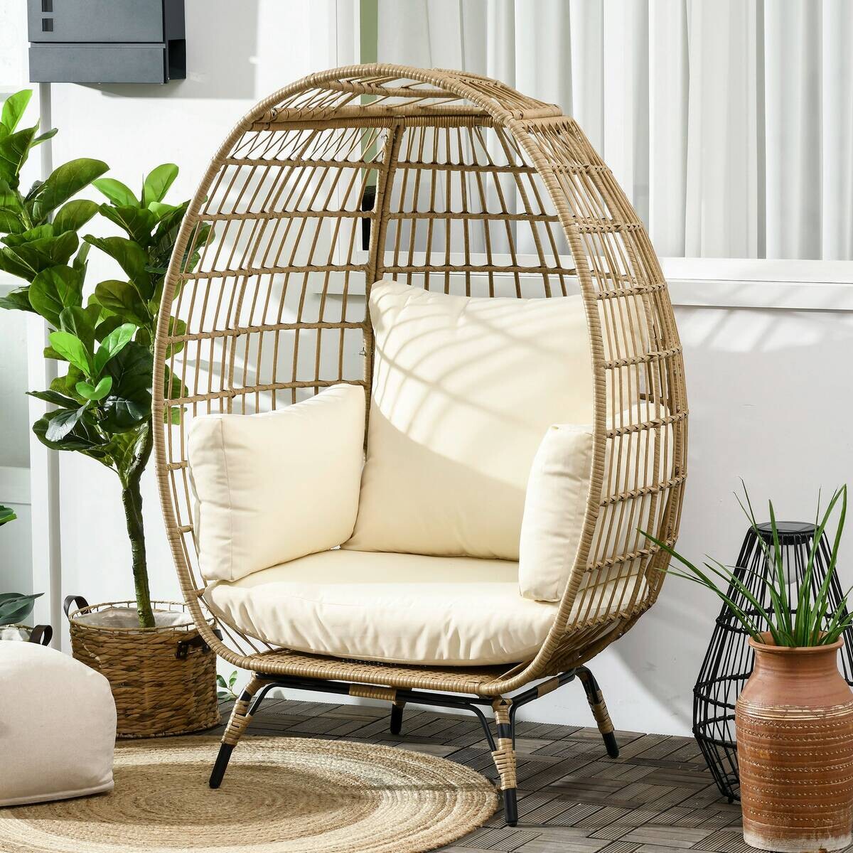 Outsunny Gartensessel khaki Polypropylen B/H/L: ca. 90x105x148 cm