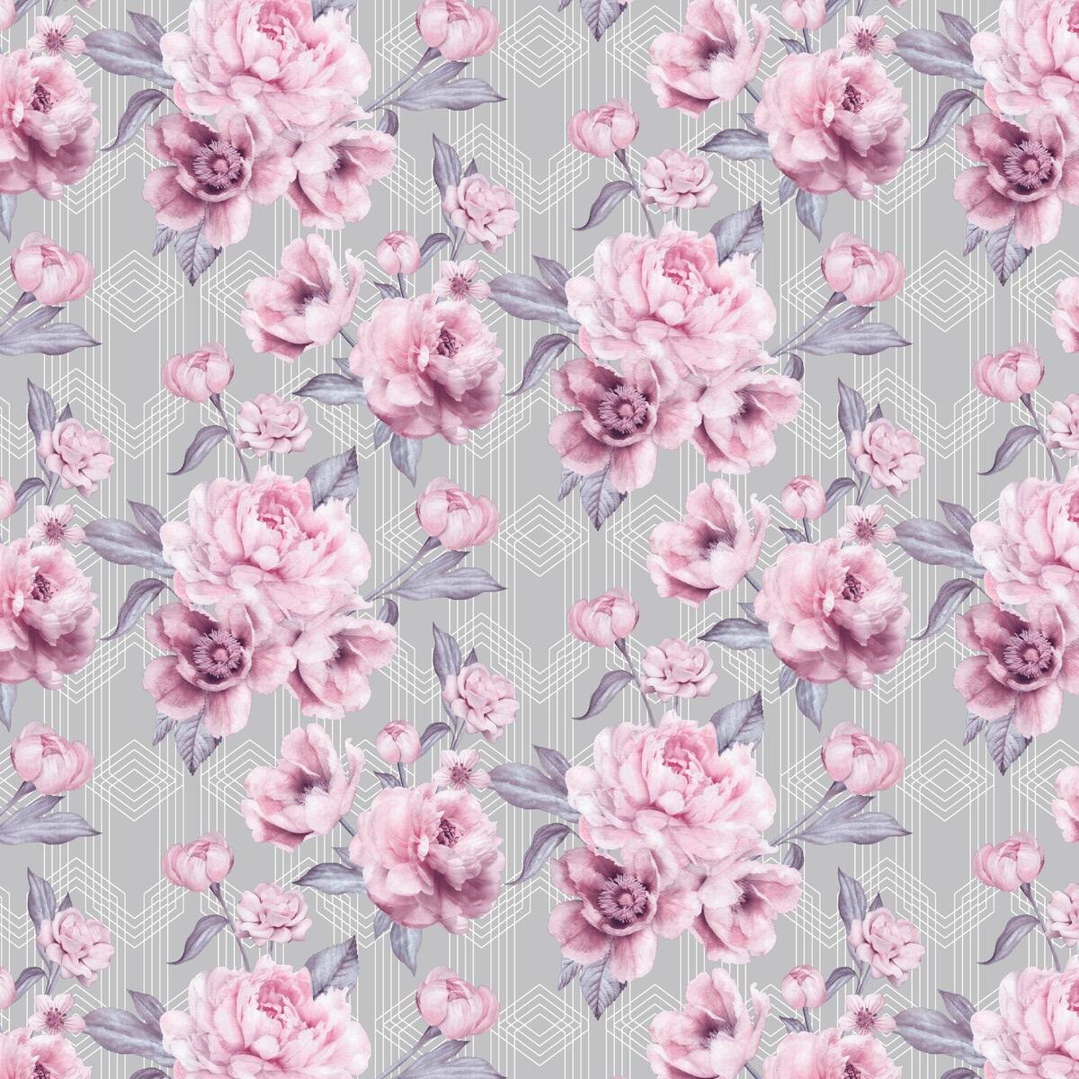 UGEPA Papiertapete Blumen grau rosa weiß B/L: ca. 53x1005 cm glitzernd