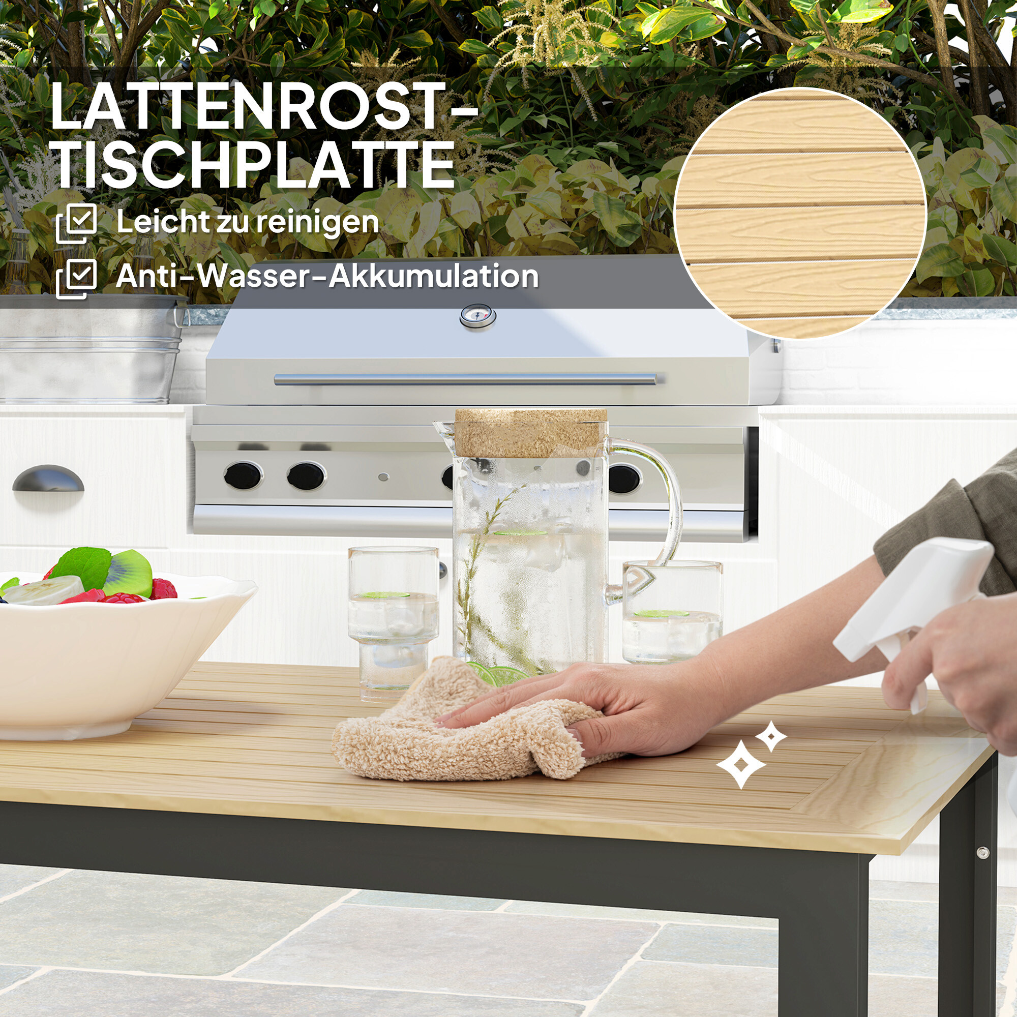 Outsunny Gartentisch taupe Kunststoff B/H/L: ca. 78x75x175 cm