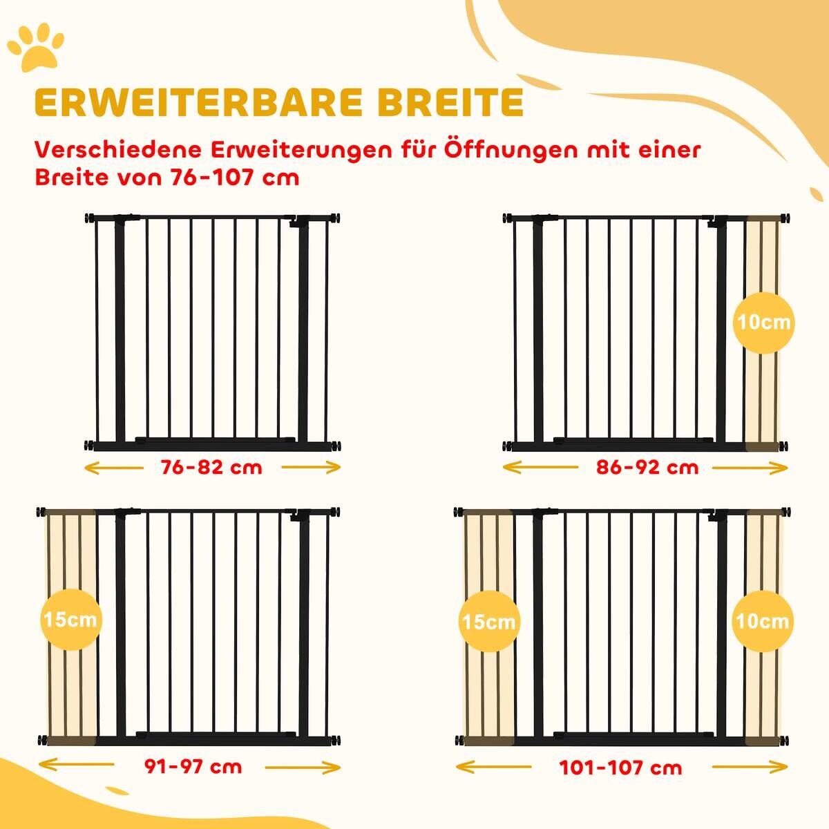 PawHut Türschutzgitter schwarz Kunststoff B/H/L: ca. 2x76x107 cm