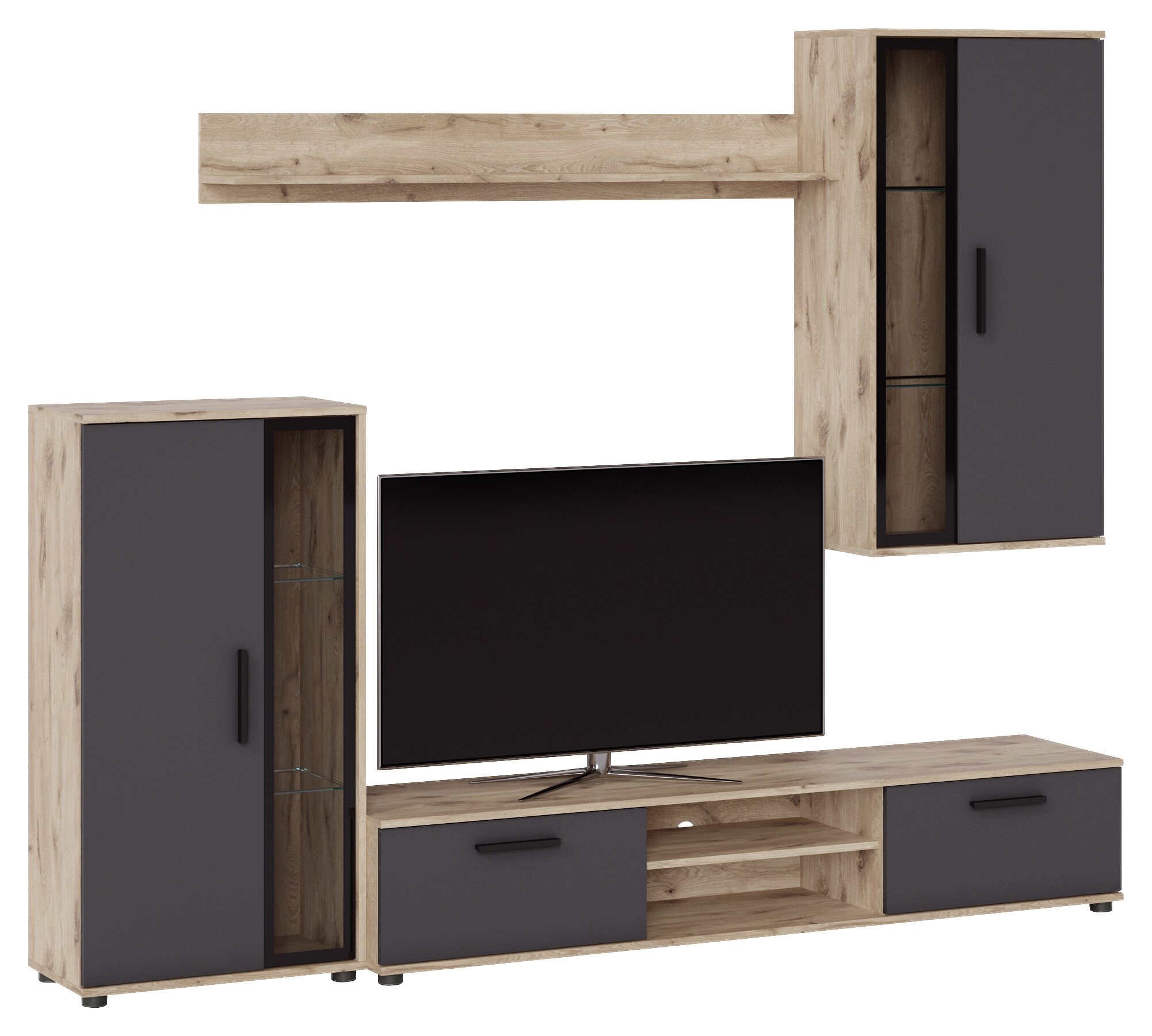 Wohnwand Neon Eiche Viking Nachbildung anthrazit B/H/T: ca. 233x190x40 cm Wohnwand Neon Eiche Viking Nachbildung anthrazit B/H/T: ca. 233x190x40 cm