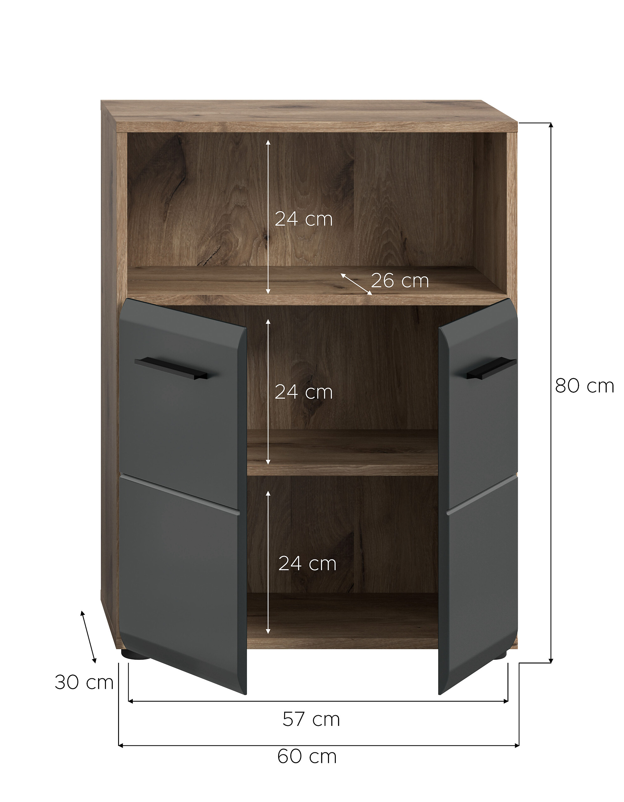 Schrank Ice Nox Oak Nachbildung schwarz matt B/H/T: ca. 60x80x30 cm