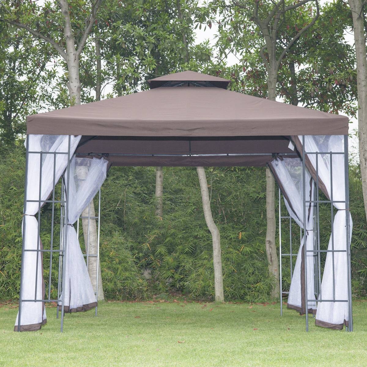 Outsunny Gartenpavillon café braun Stahl B/H/L: ca. 300x270x300 cm