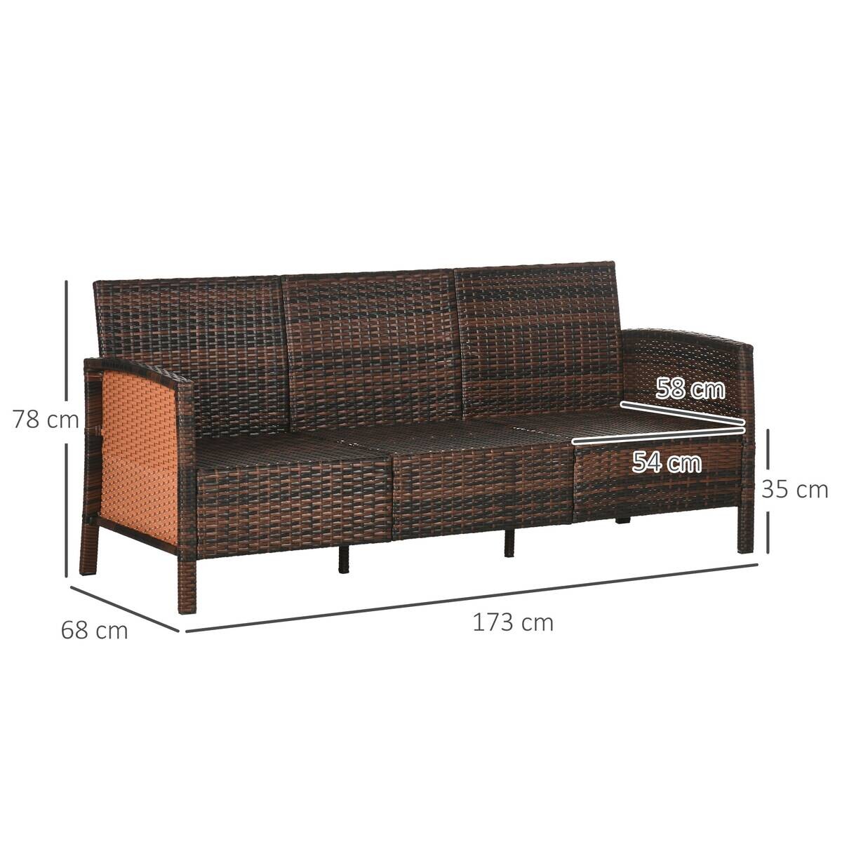 Outsunny Gartensofa braun Stahl B/H/L: ca. 68x78x173 cm