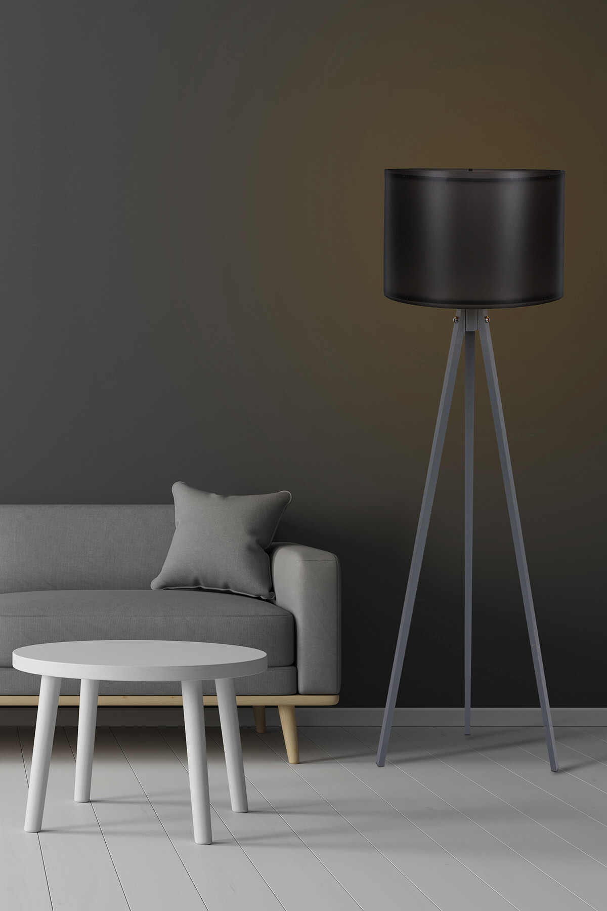 Opviq Stehleuchte grau schwarz MDF Polypropylen B/H/L: ca. 38x145x38 cm E27 1 Brennstellen