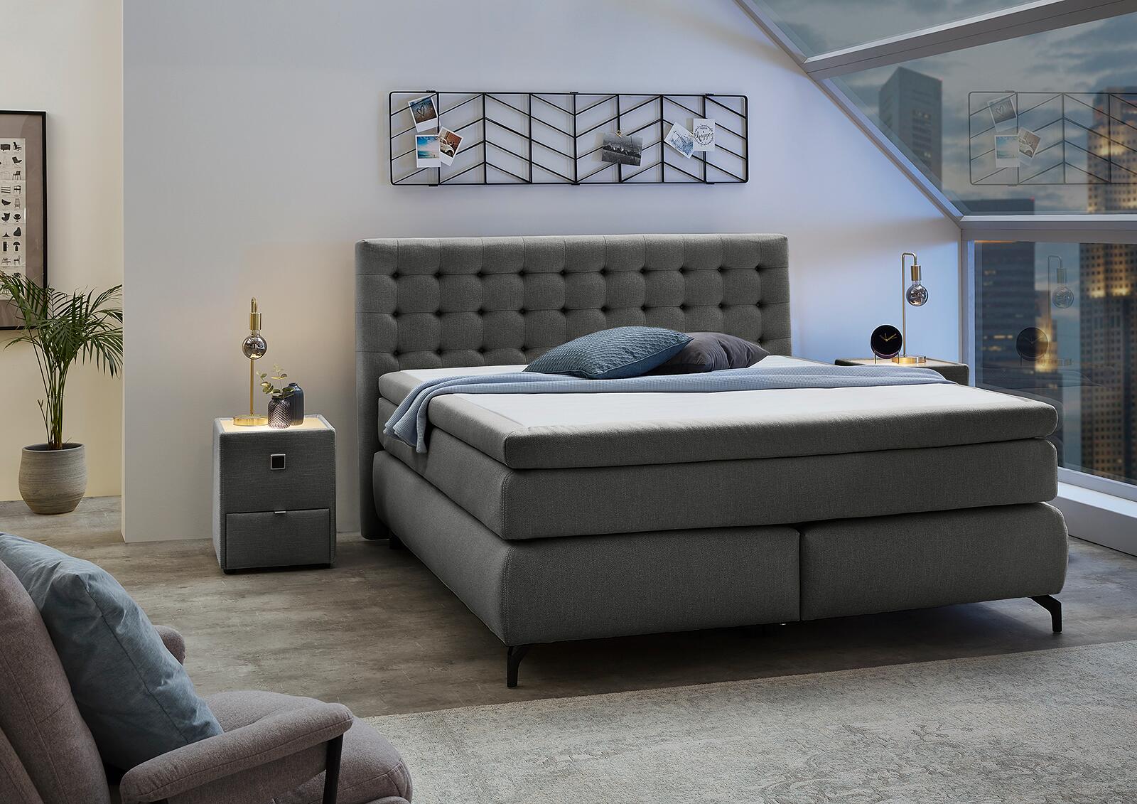 Boxspringbett  graubraun Flachgewebe Liegefläche B/L: ca. 180x200 cm