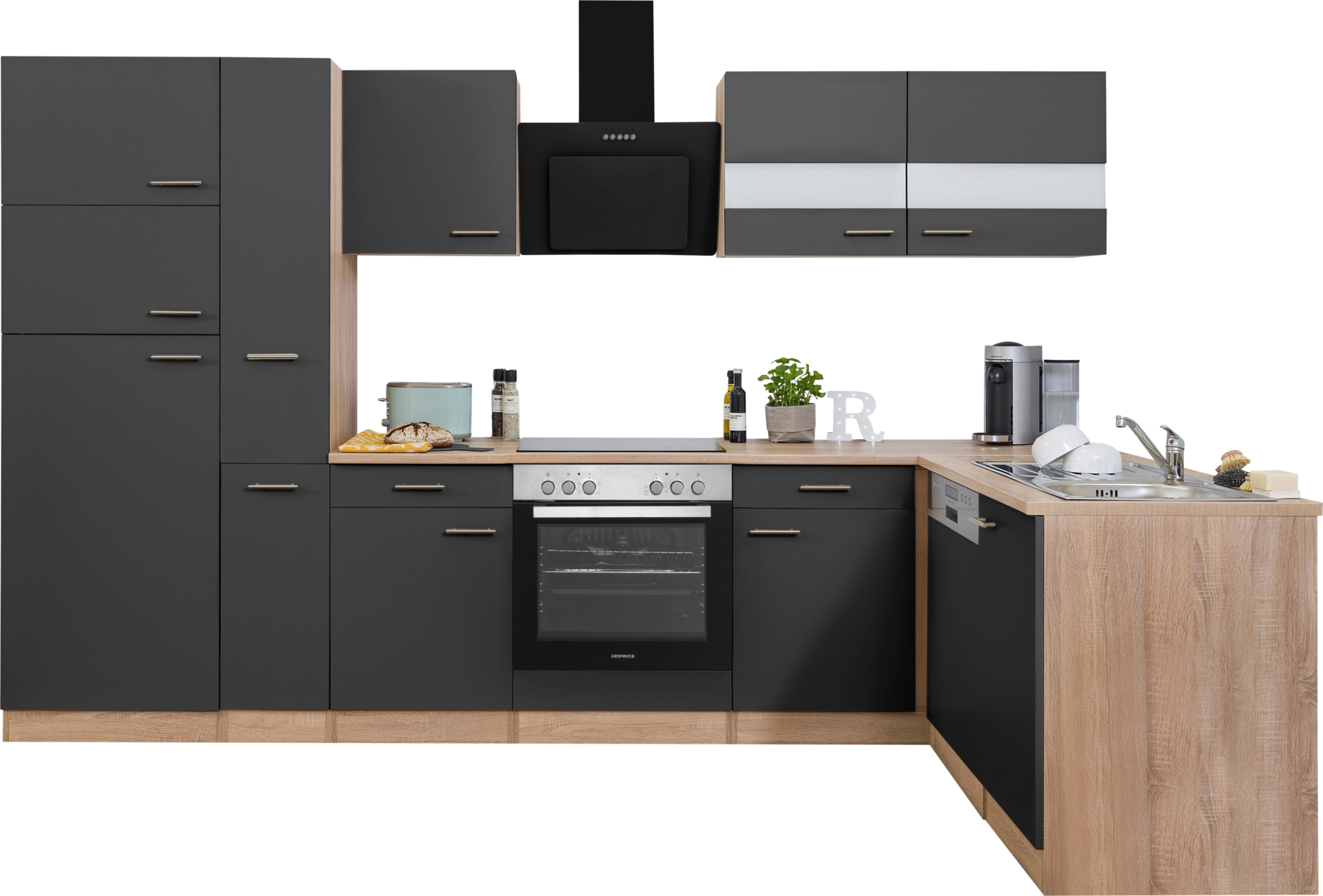 Respekta Winkelküche Economy grau matt B/H/T: ca. 310x200x172 cm