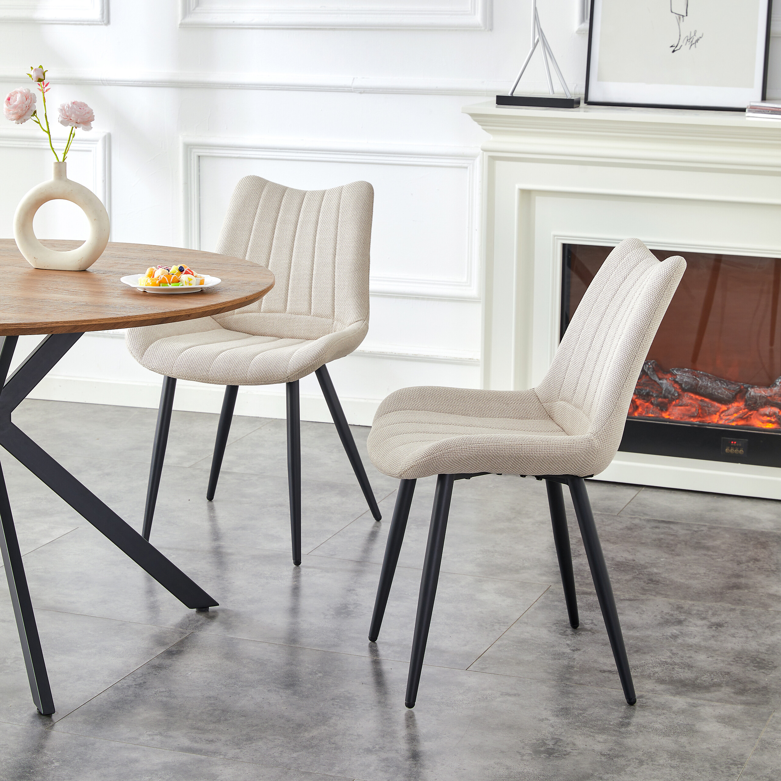 Stuhl LOTTA, 2er Set creme Webstoff B/H/T: ca. 53x86x59 cm