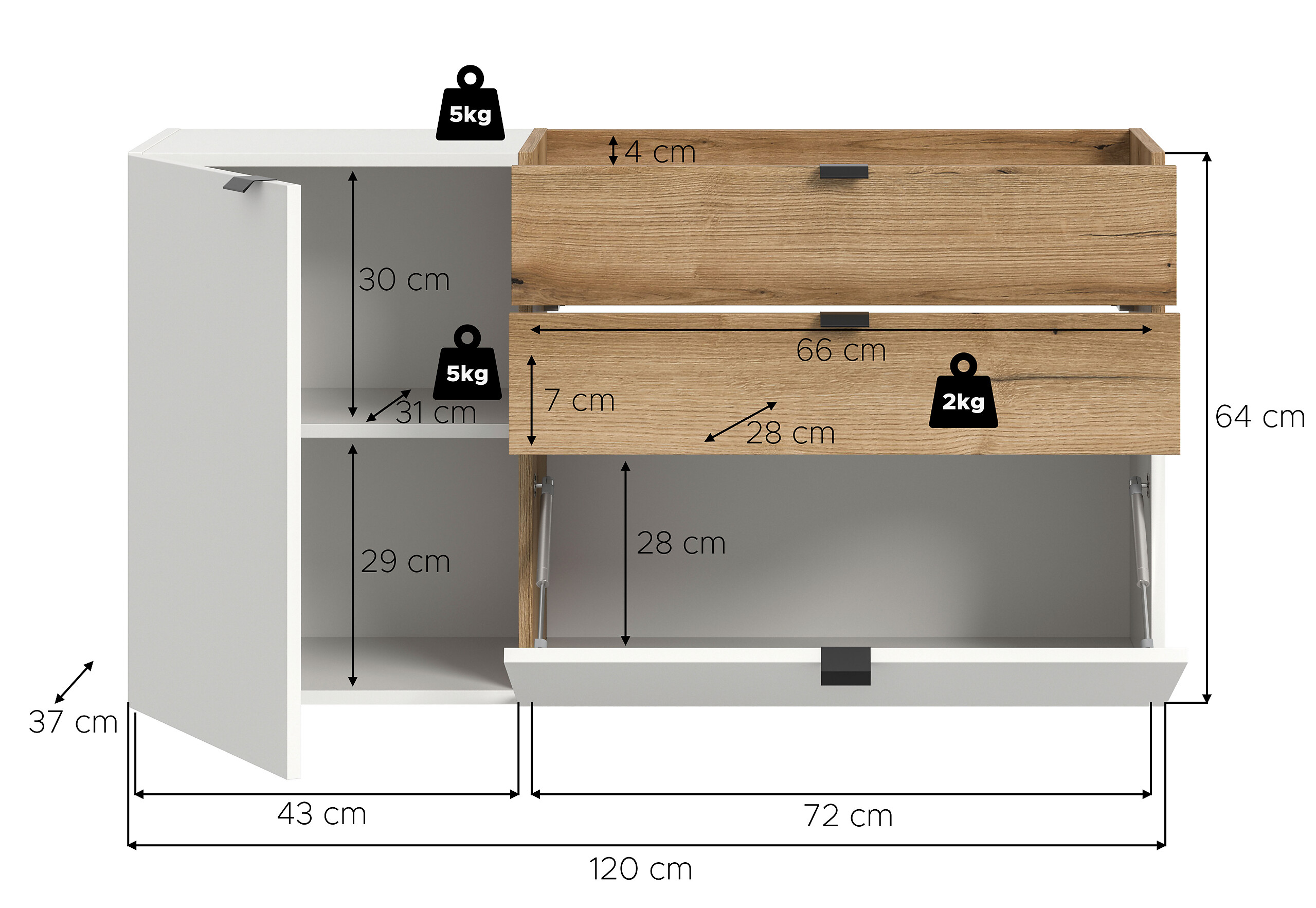 Hängeschuhschrank Naro weiß Evoke Oak Nachbildung B/H/T: ca. 120x64x37 cm