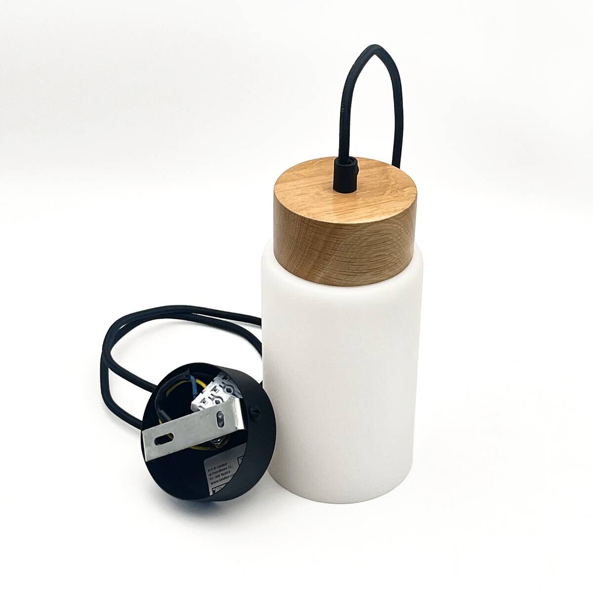 Lamkur Hängeleuchte Marcus schwarz Glas Holz Stahl B/H/L: ca. 20x10x20 cm E27 1 Brennstellen