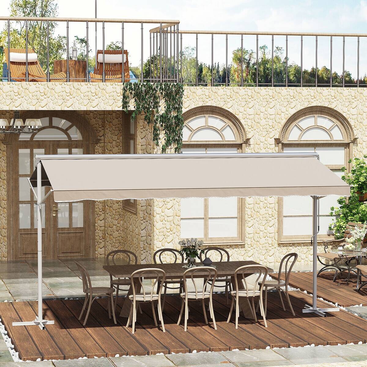 Outsunny Markise cremeweiß B/H/L: ca. 340x255x450 cm